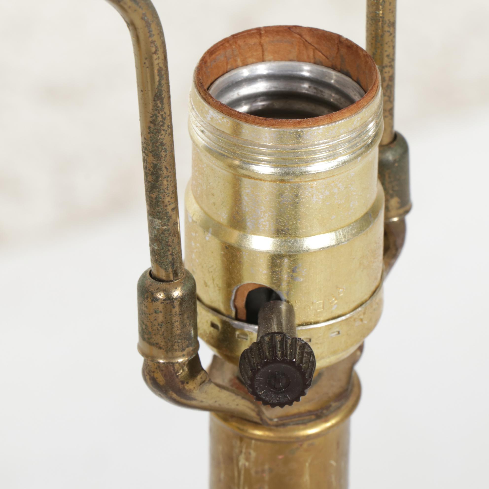 Four Brass Table Lamps with One Capiz Shell Shade Featuring Wildwood