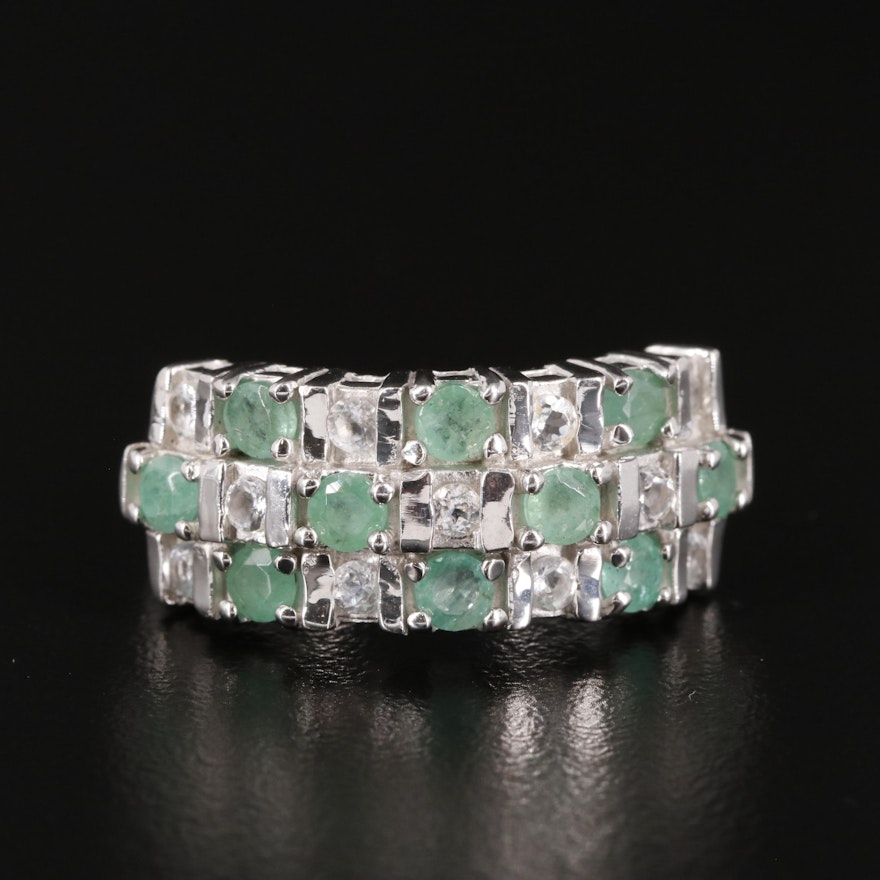 Sterling Emerald and White Topaz Tapered Band