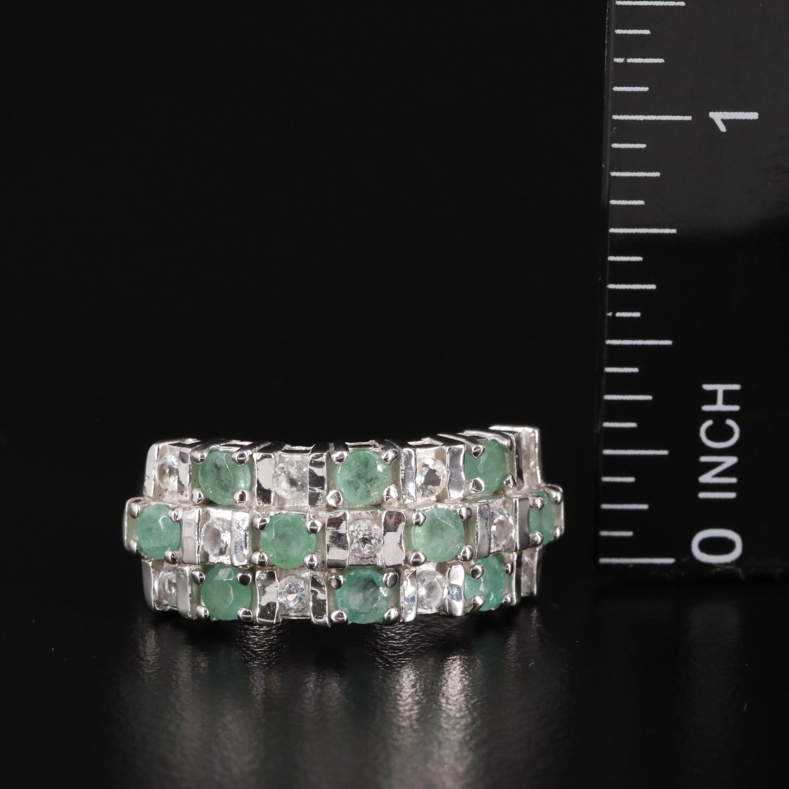 Sterling Emerald and White Topaz Tapered Band