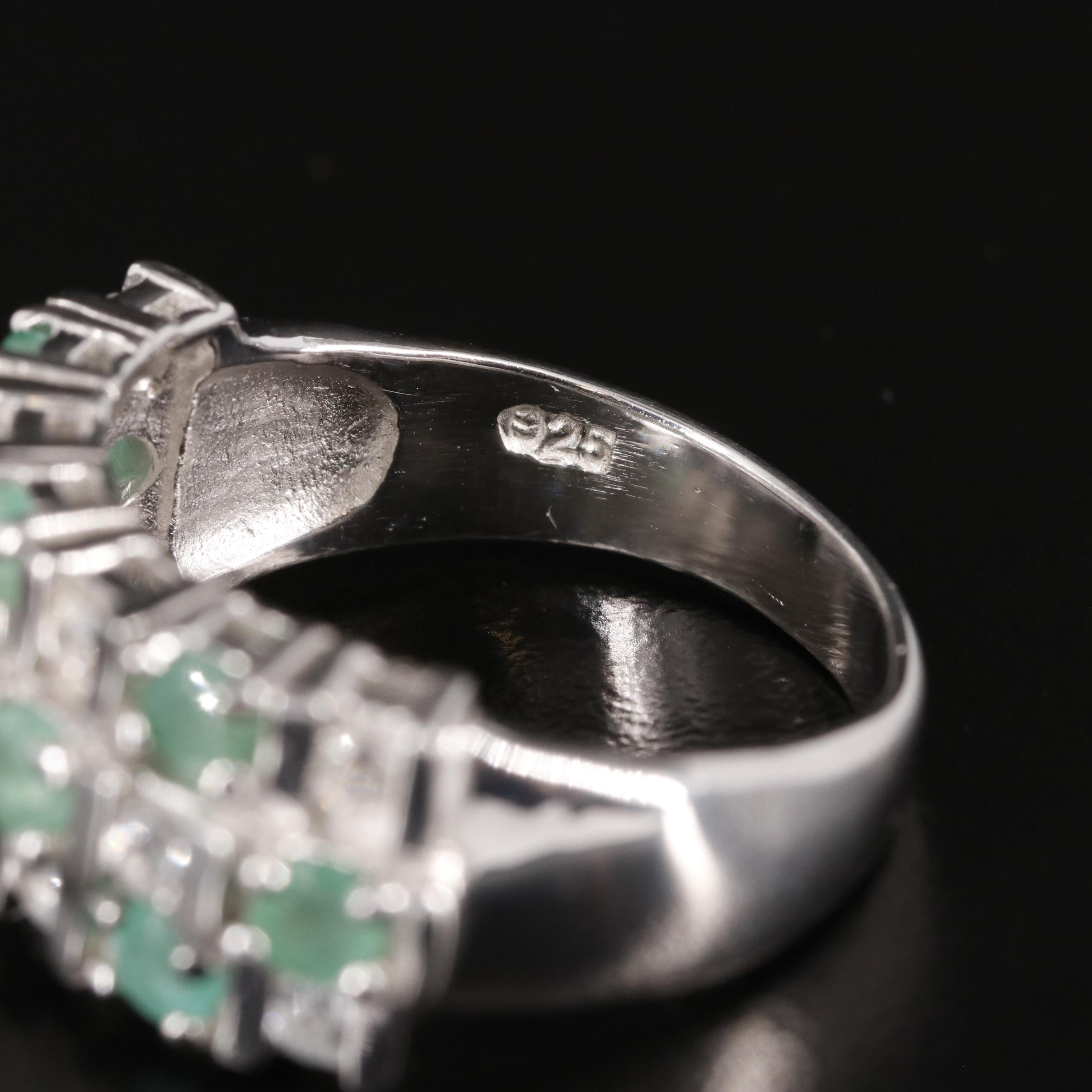 Sterling Emerald and White Topaz Tapered Band