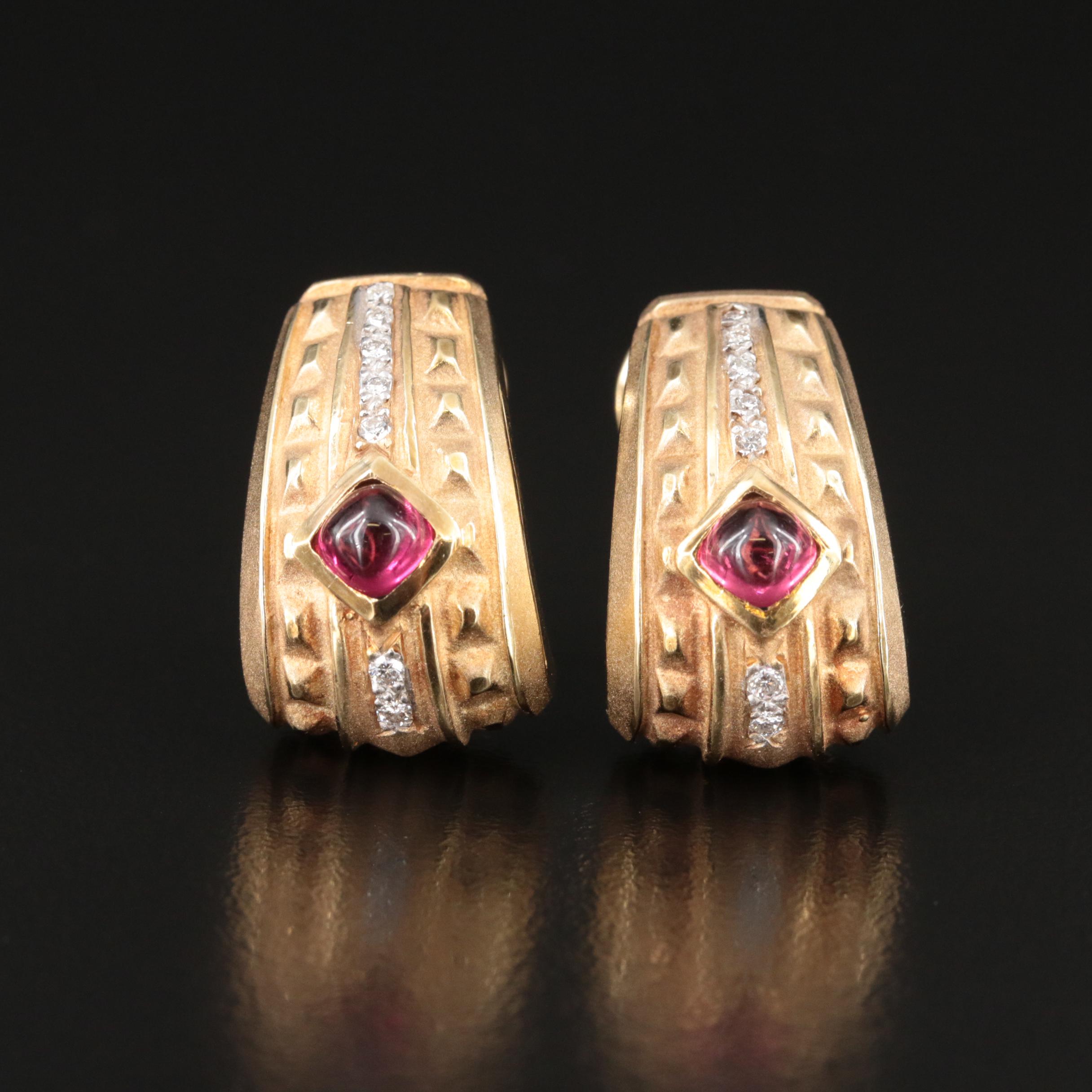 14K Tourmaline and Diamond J Hoop Earrings