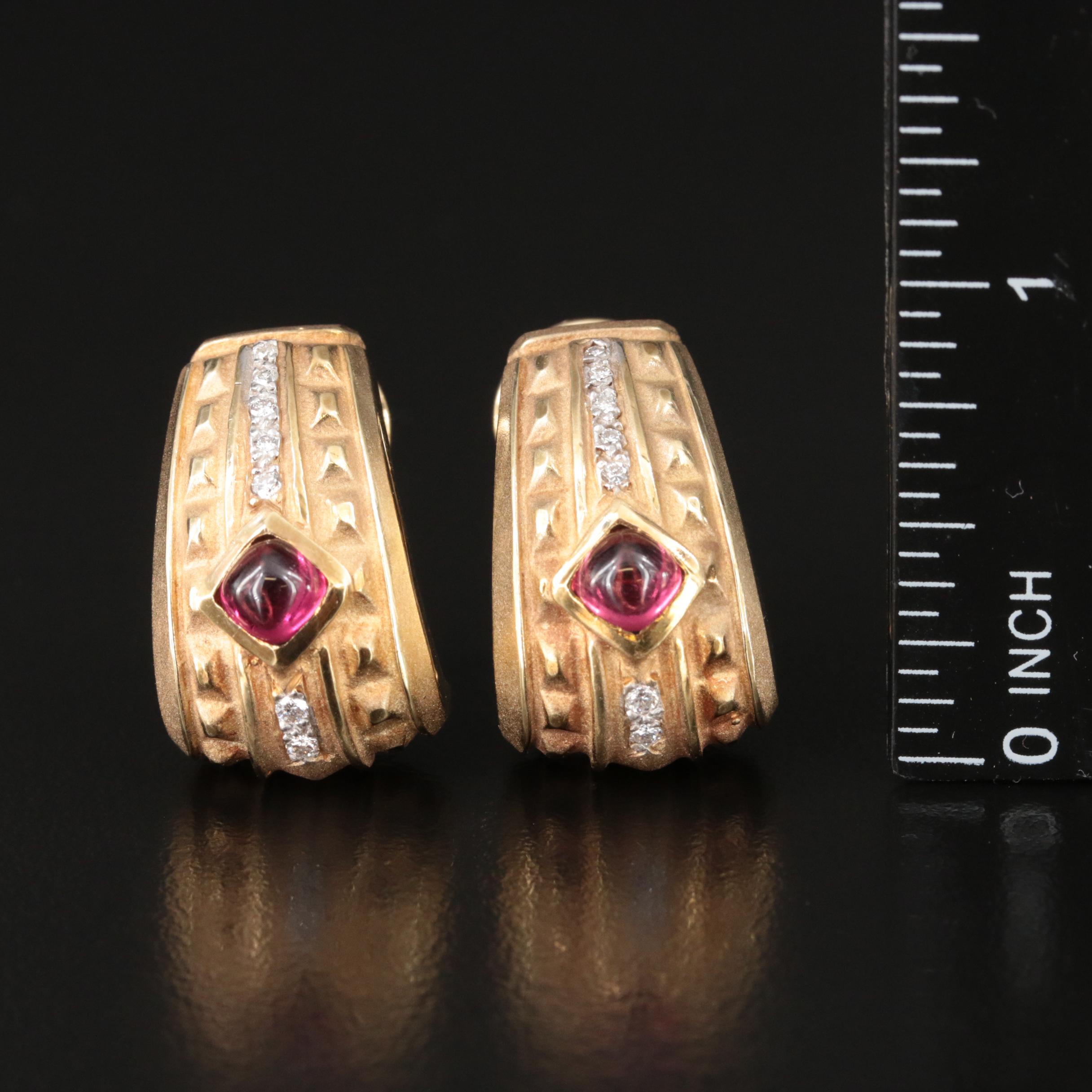 14K Tourmaline and Diamond J Hoop Earrings