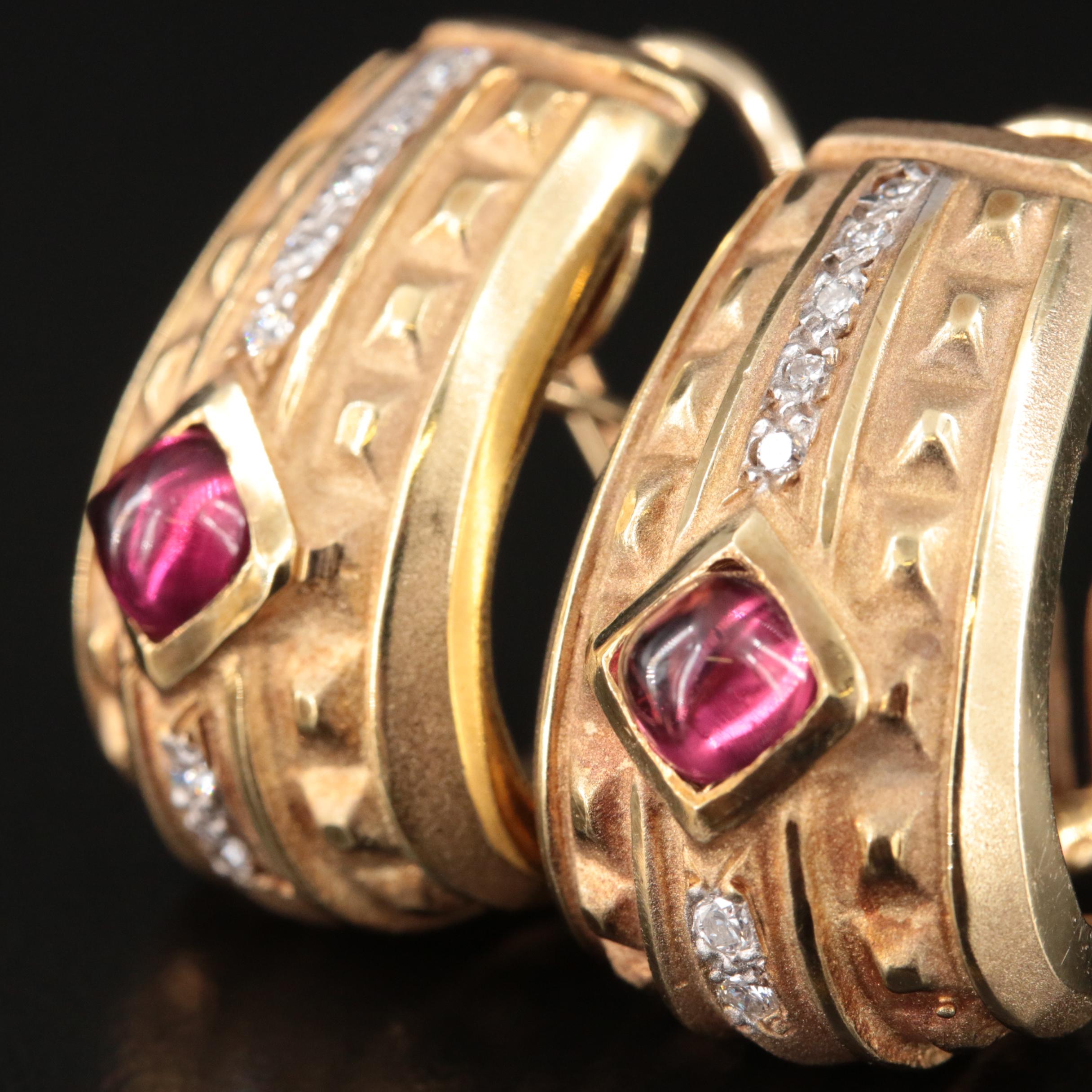 14K Tourmaline and Diamond J Hoop Earrings