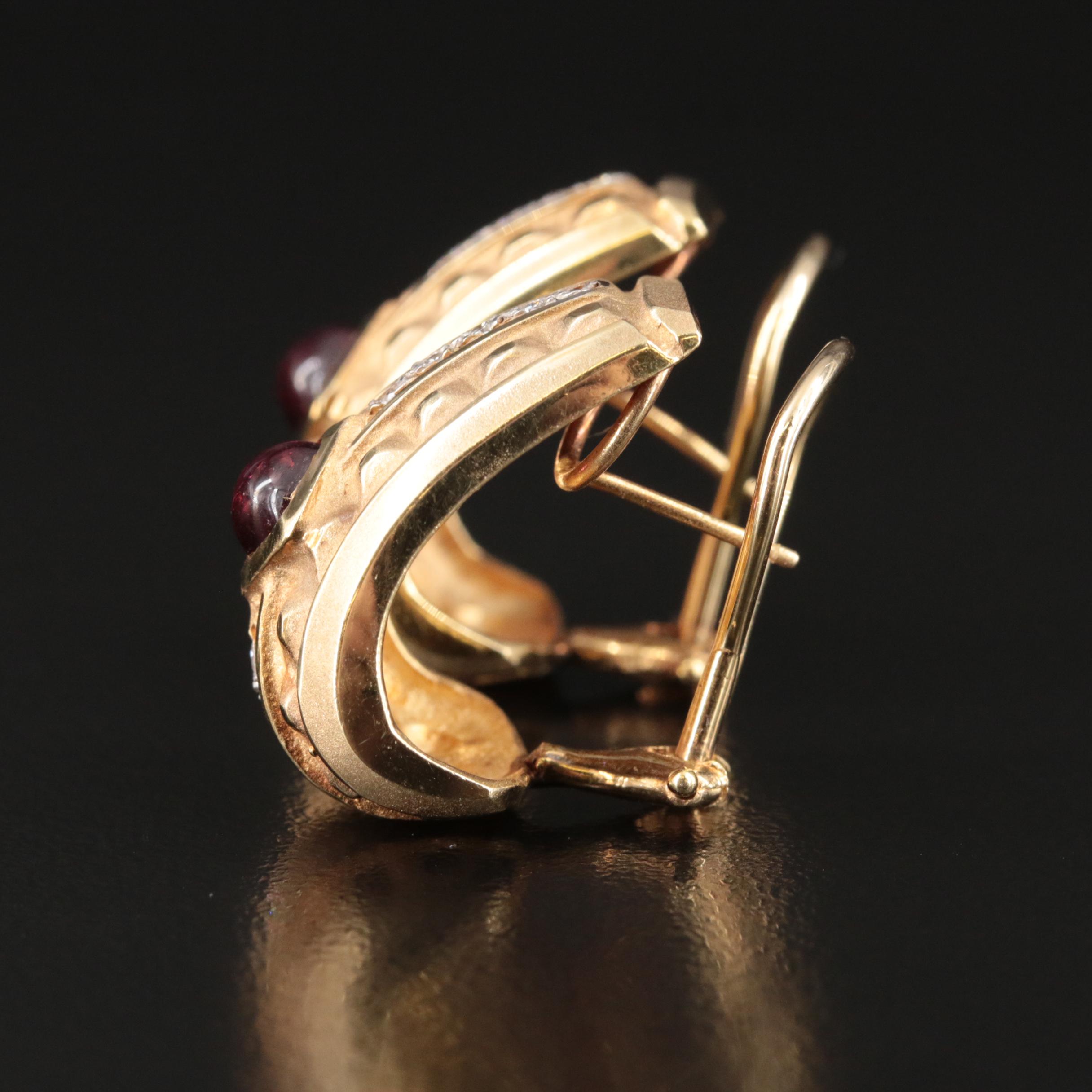 14K Tourmaline and Diamond J Hoop Earrings