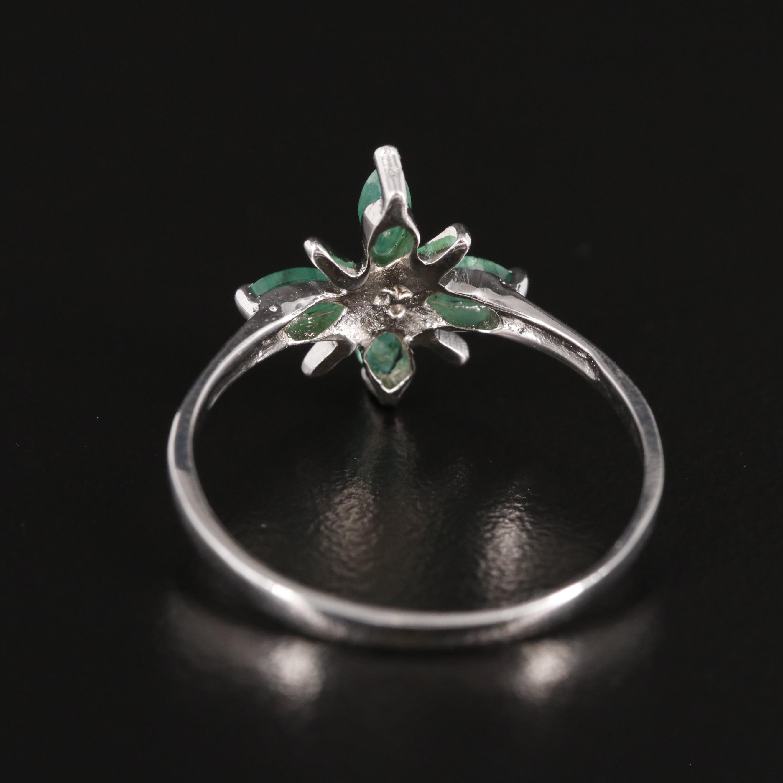 Sterling Emerald Flower Ring