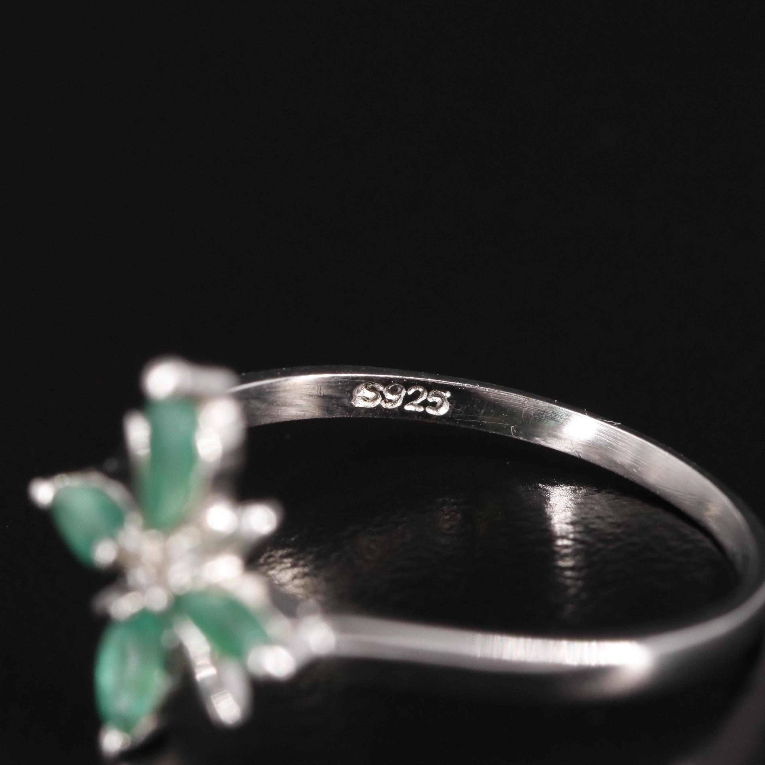 Sterling Emerald Flower Ring