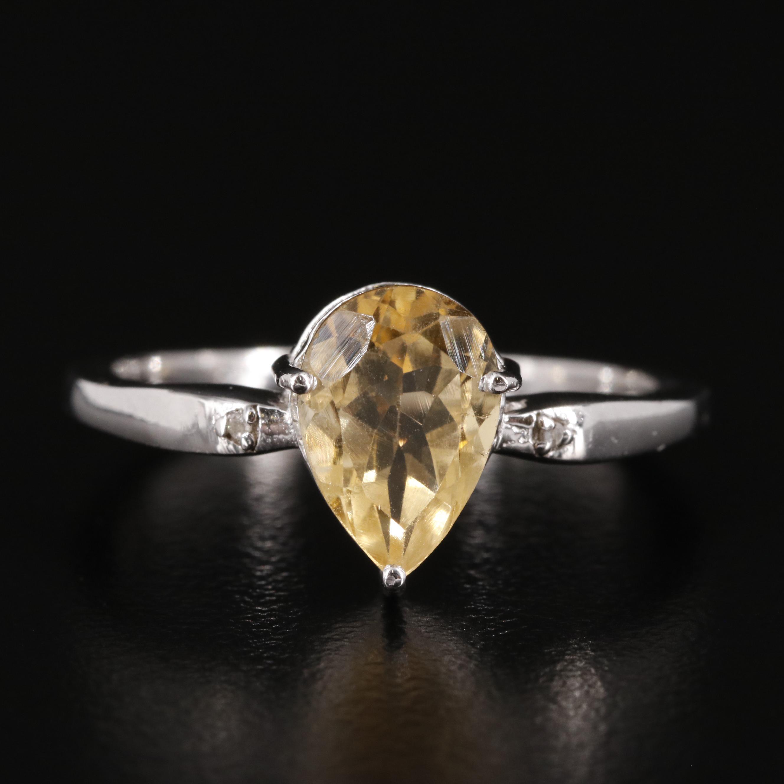 Sterling Citrine and Diamond Ring