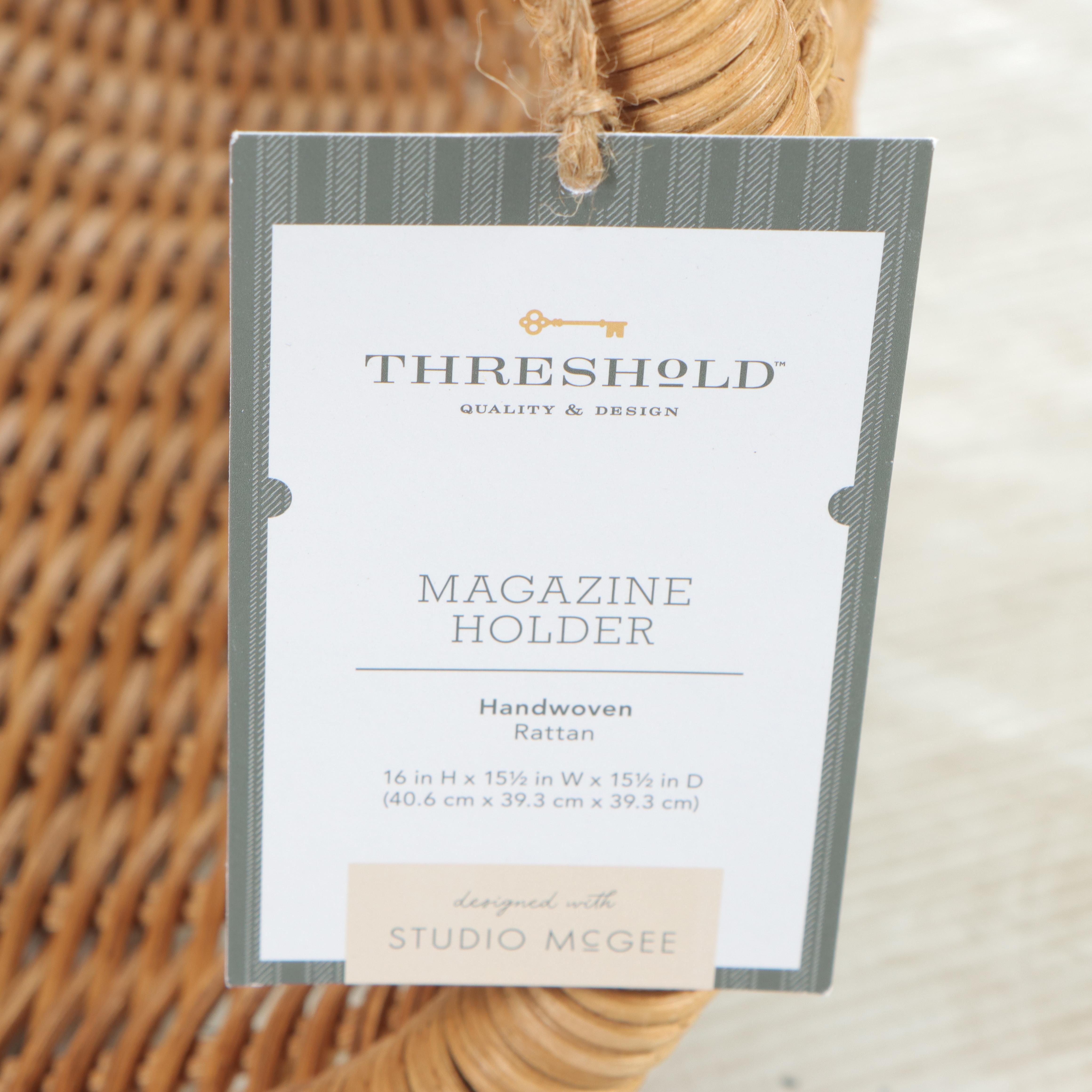 Threshold With Studio McGee Woven Magazine Holder and Potted Faux Grass