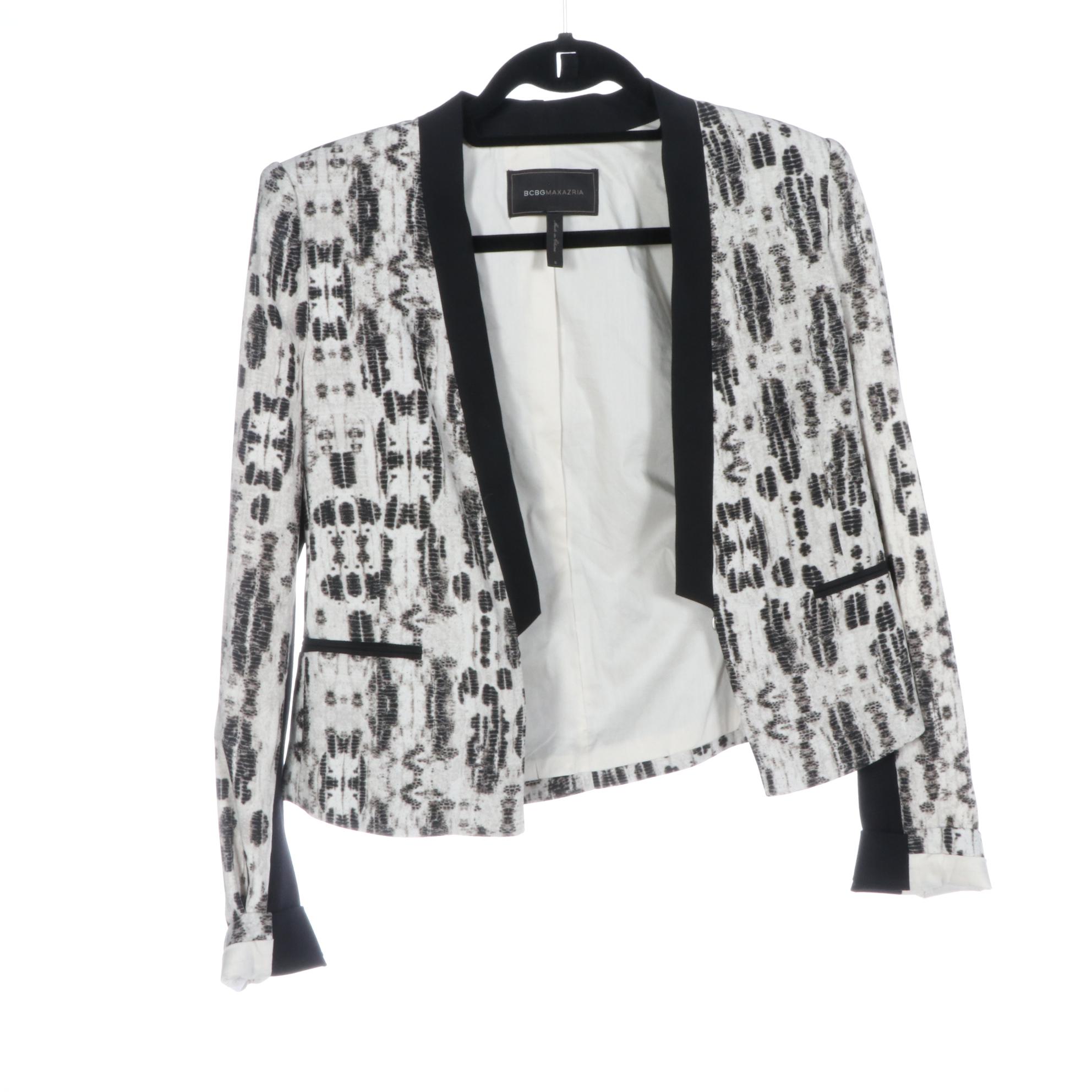 BCBG Maxazria Peplum Jacket with Satin Trim and Collarless Crop Jackets in Print