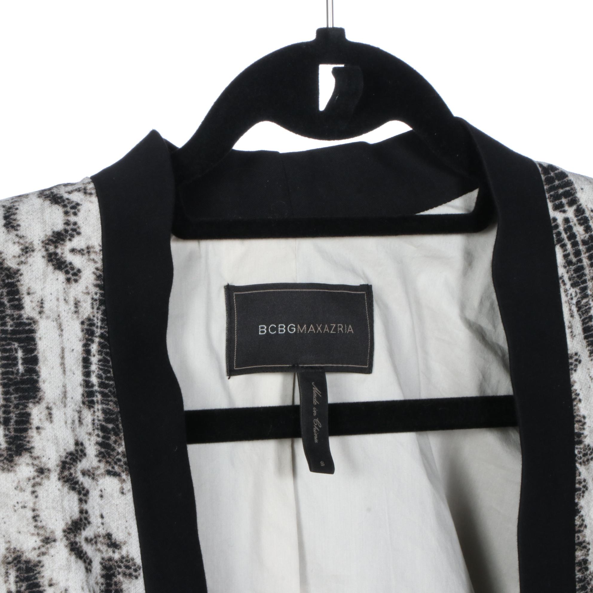 BCBG Maxazria Peplum Jacket with Satin Trim and Collarless Crop Jackets in Print