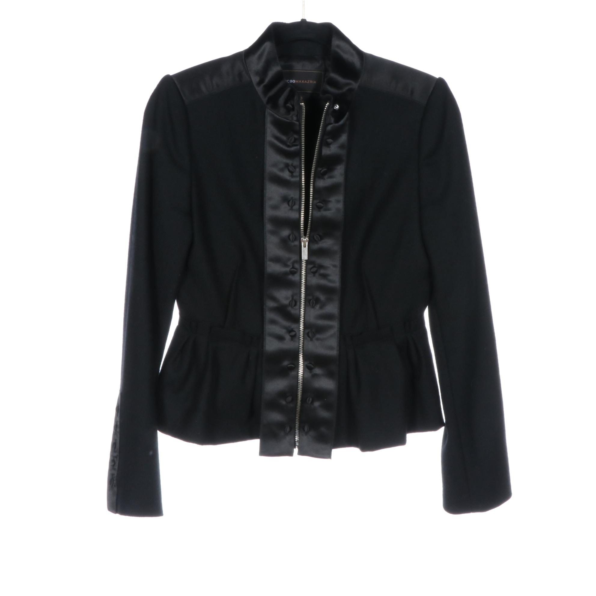 BCBG Maxazria Peplum Jacket with Satin Trim and Collarless Crop Jackets in Print