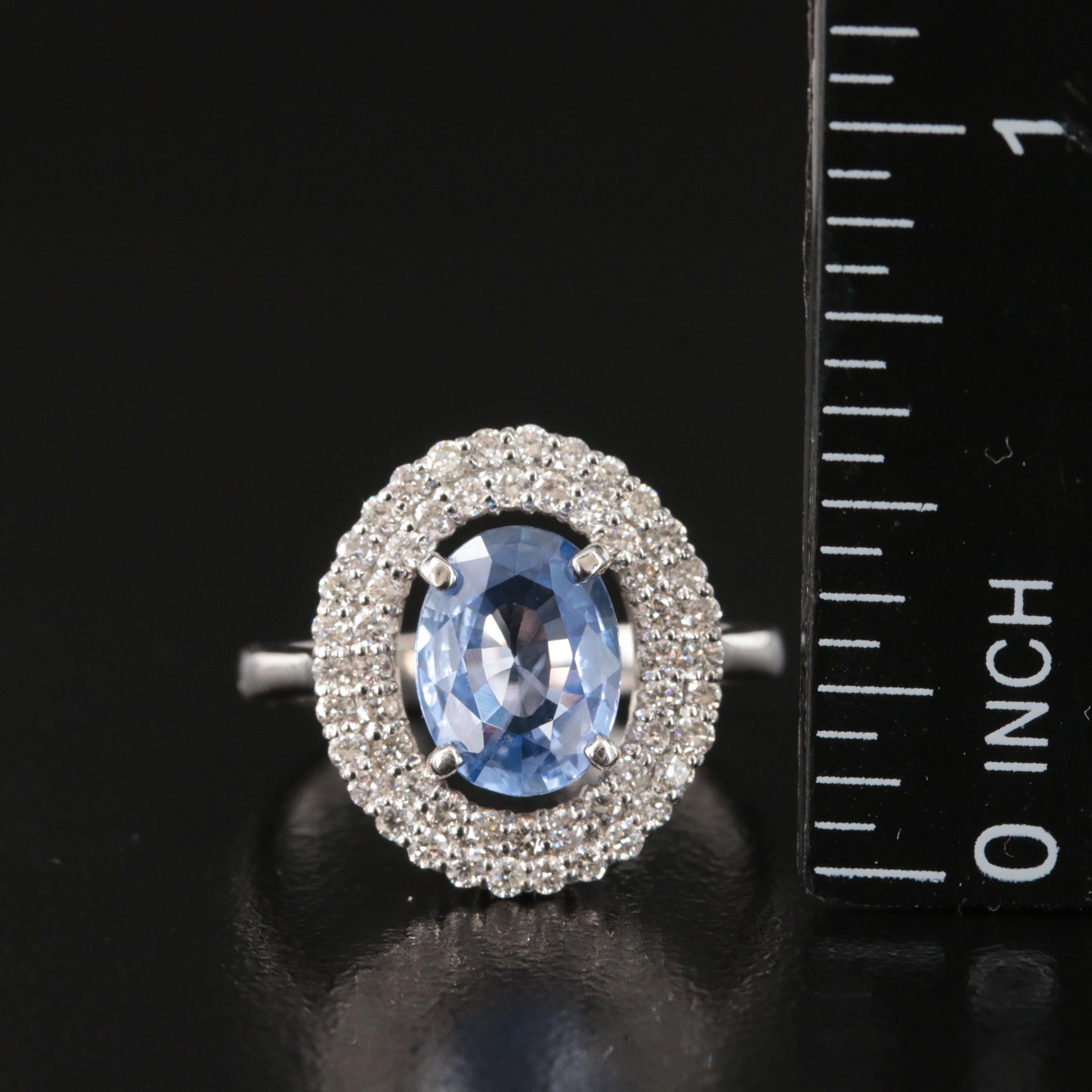 Platinum 1.83 CT Ceylon Sapphire and Diamond Double Halo Ring with GIA Report