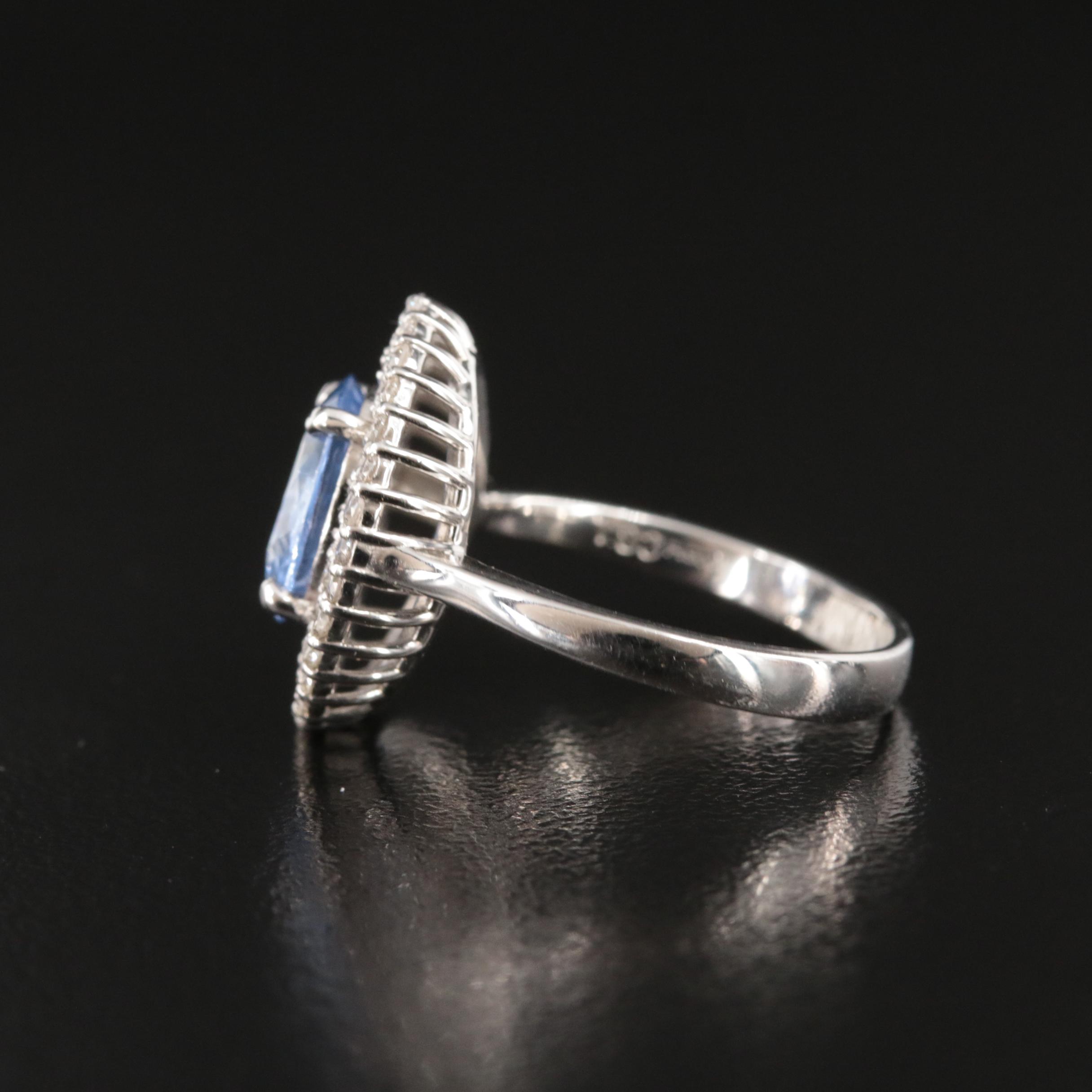 Platinum 1.83 CT Ceylon Sapphire and Diamond Double Halo Ring with GIA Report