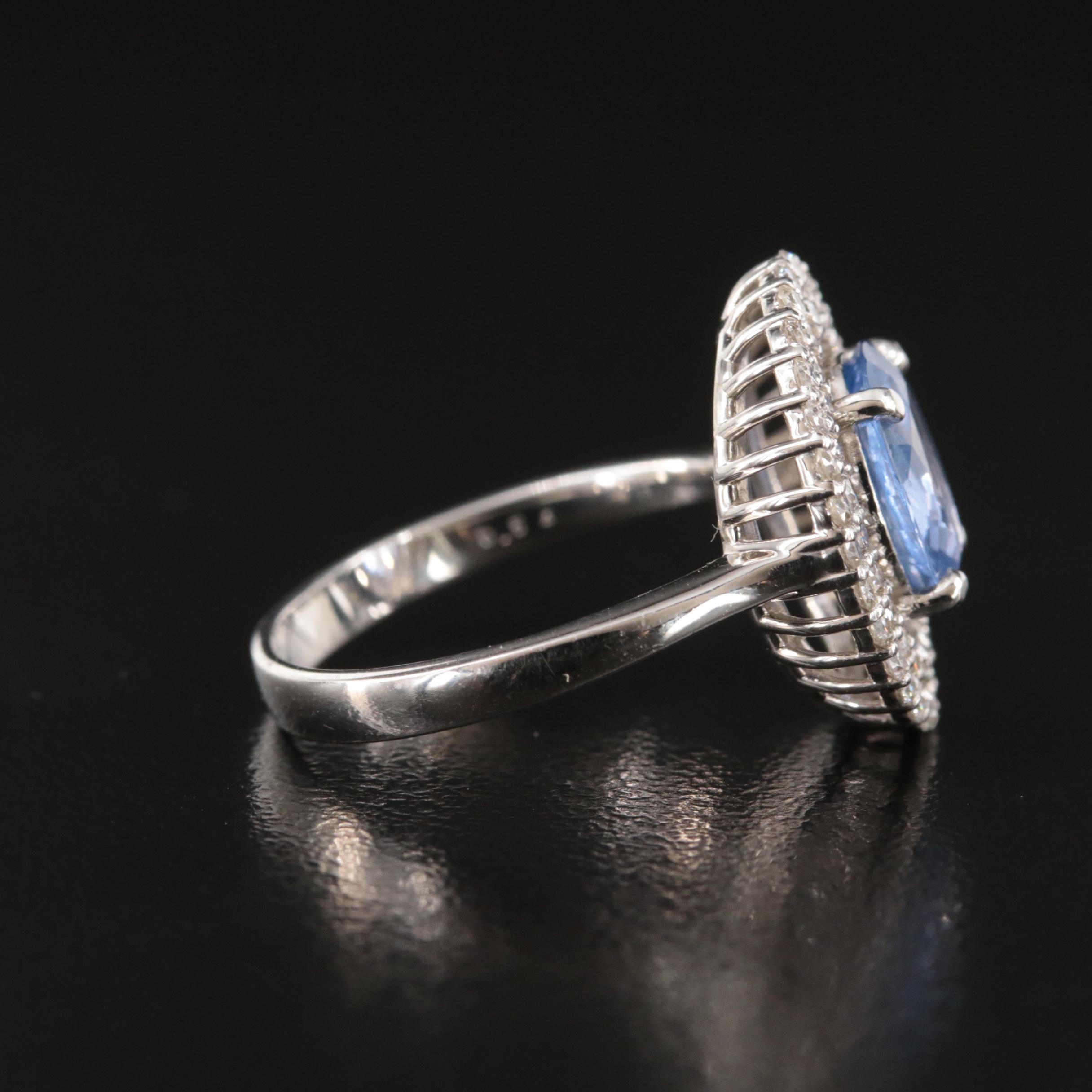 Platinum 1.83 CT Ceylon Sapphire and Diamond Double Halo Ring with GIA Report