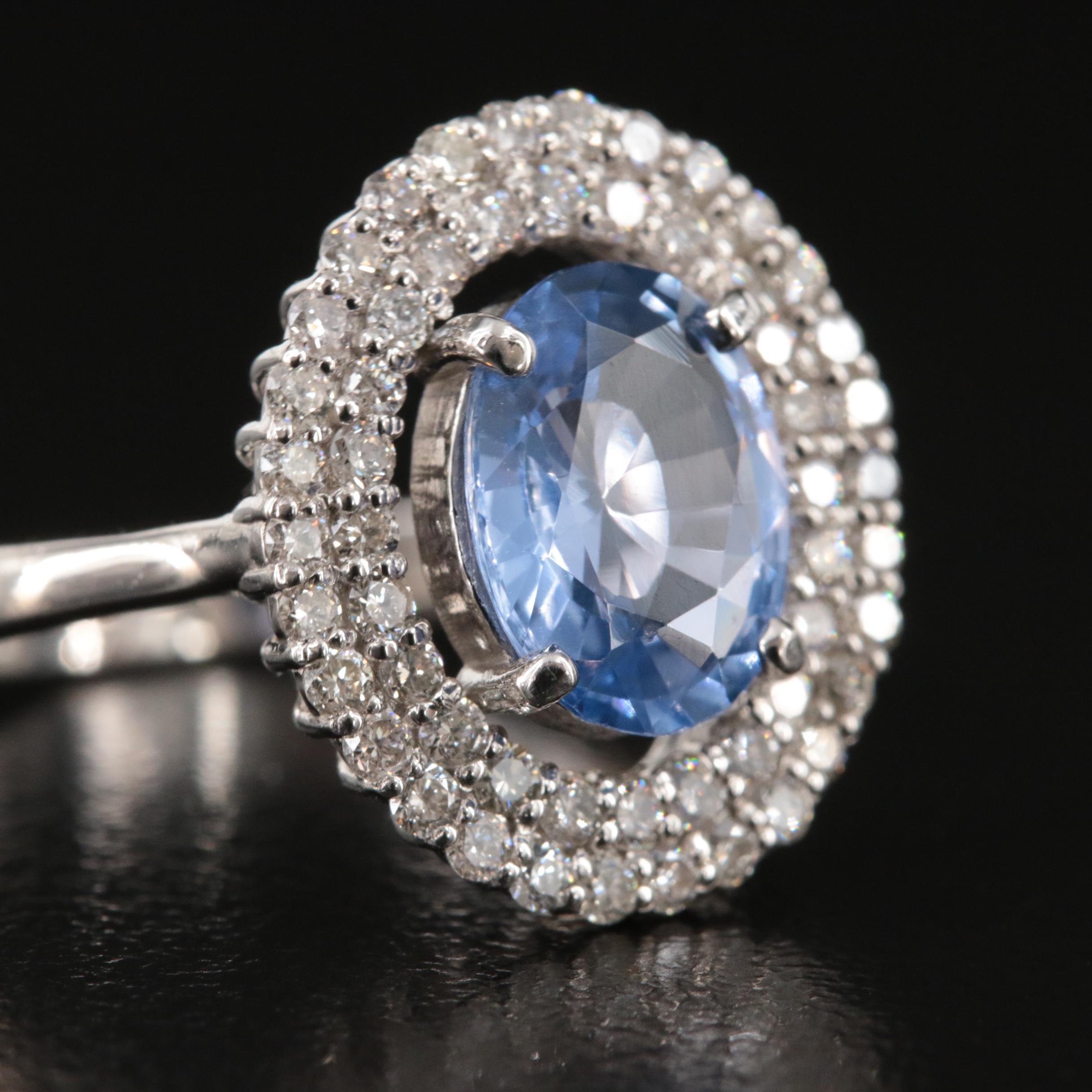 Platinum 1.83 CT Ceylon Sapphire and Diamond Double Halo Ring with GIA Report