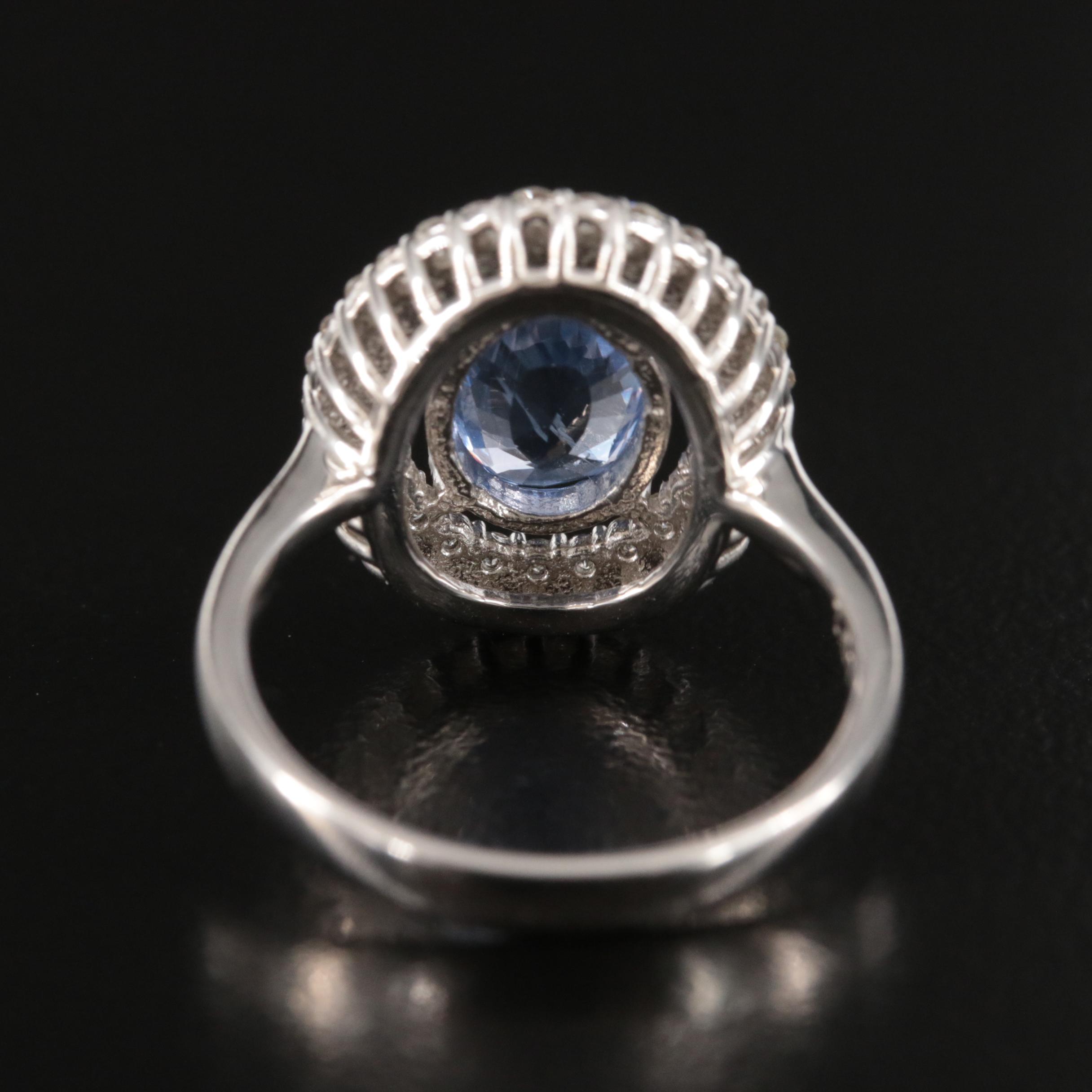 Platinum 1.83 CT Ceylon Sapphire and Diamond Double Halo Ring with GIA Report