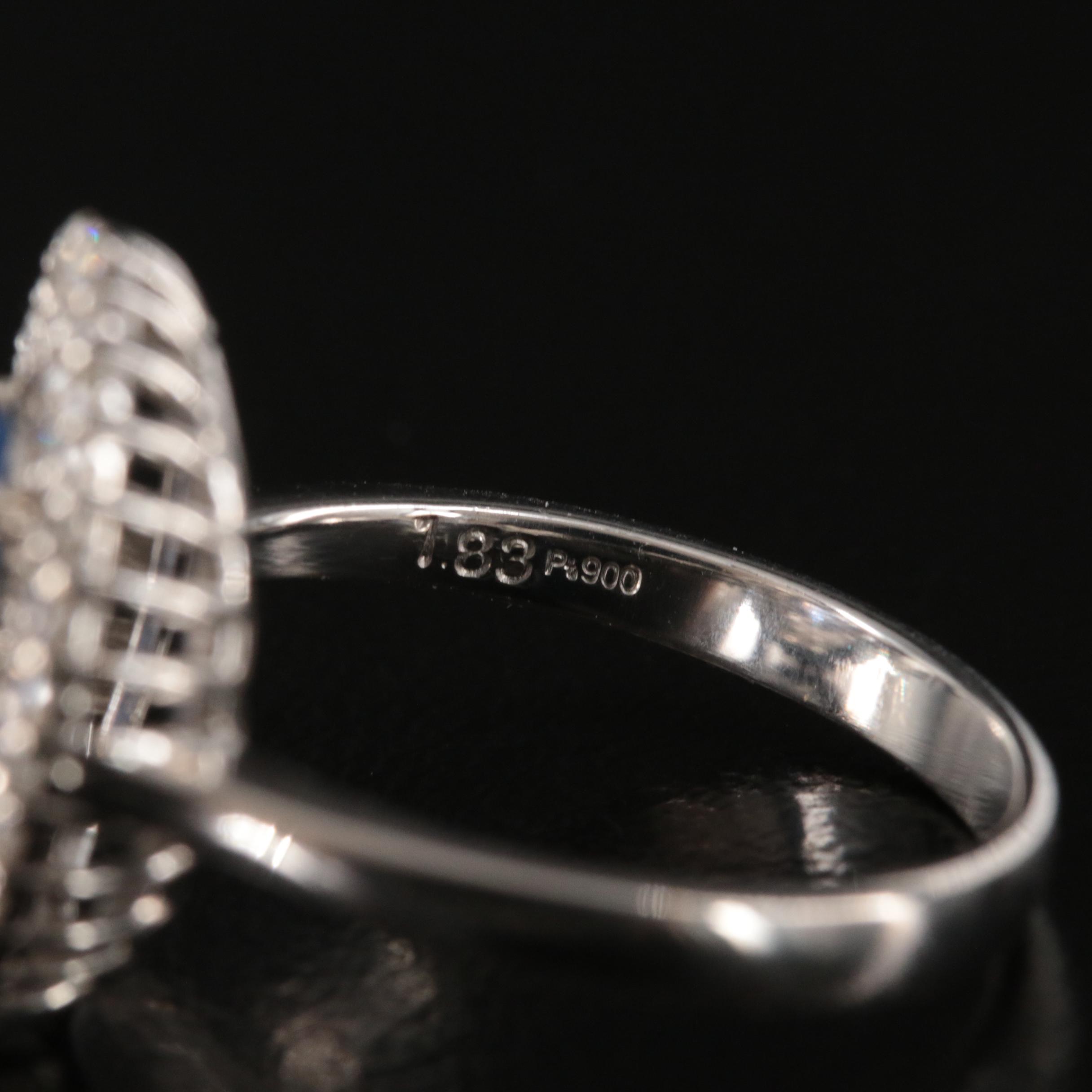 Platinum 1.83 CT Ceylon Sapphire and Diamond Double Halo Ring with GIA Report