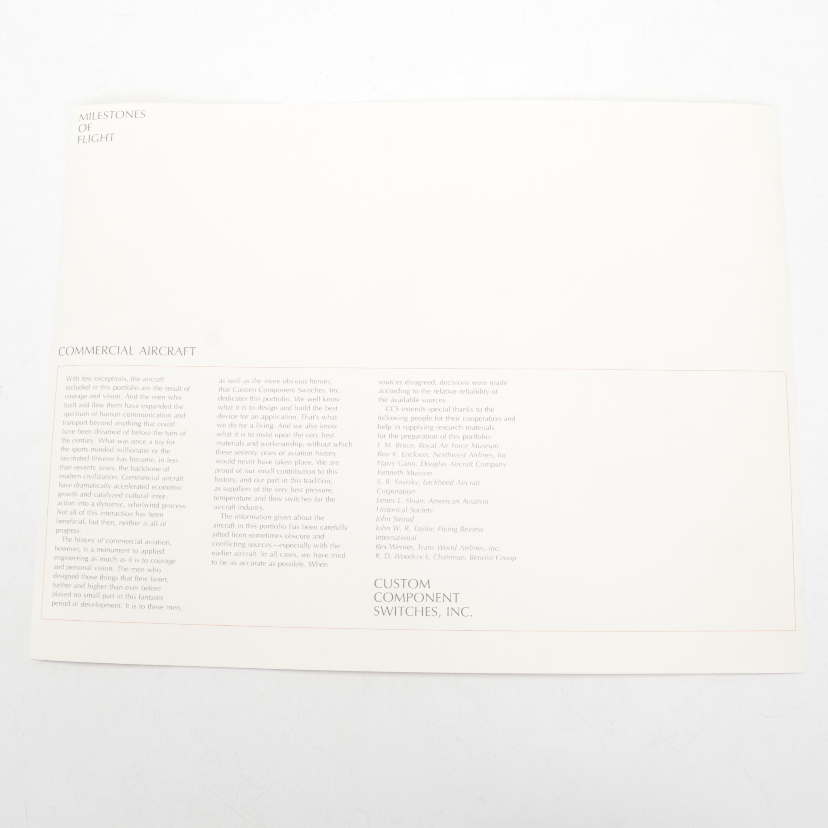 "Milestones of Flight: Commercial Aircraft" Offset Lithograph Portfolio, 1970