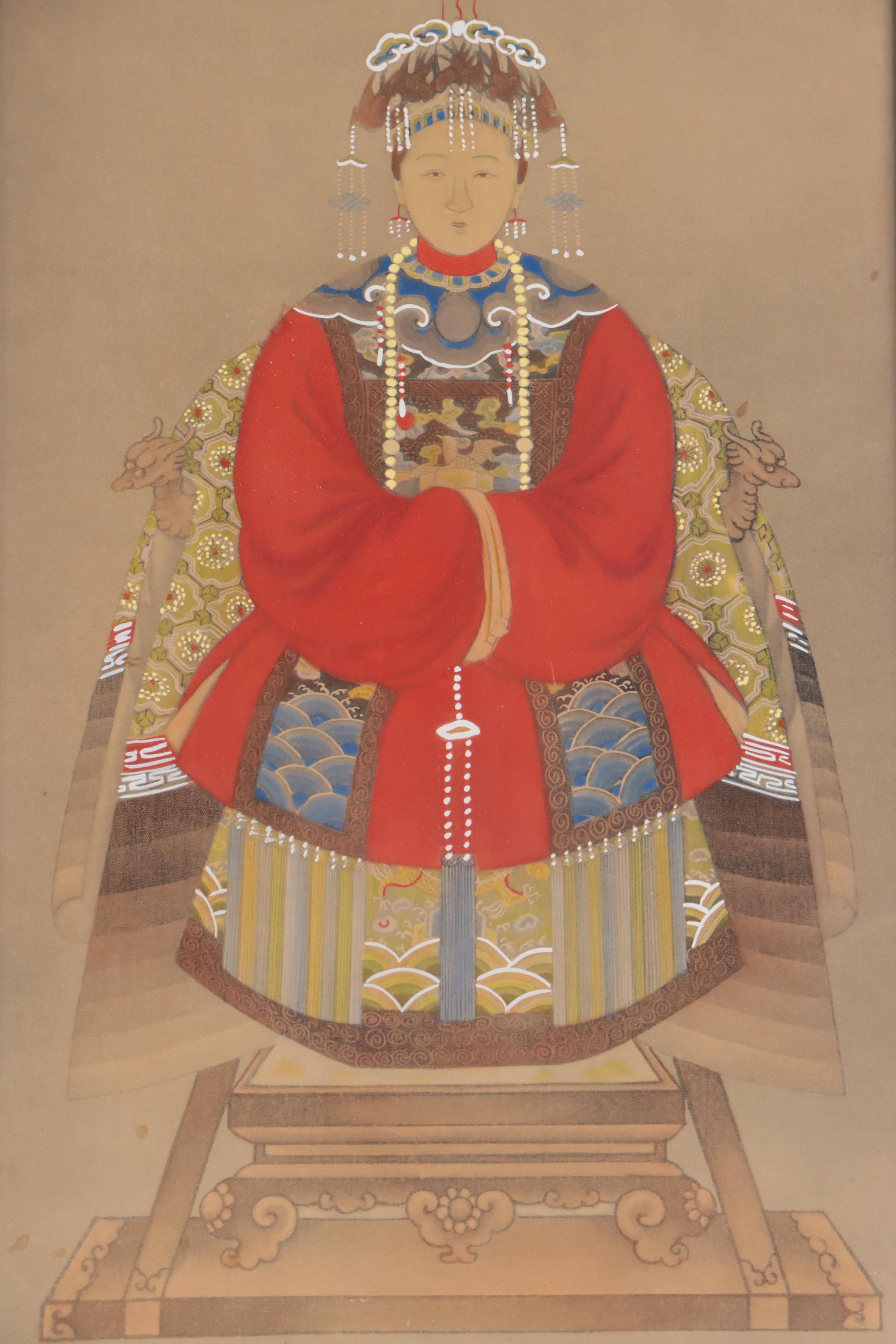 Chinese Ancestor Portrait Gouache Paintings