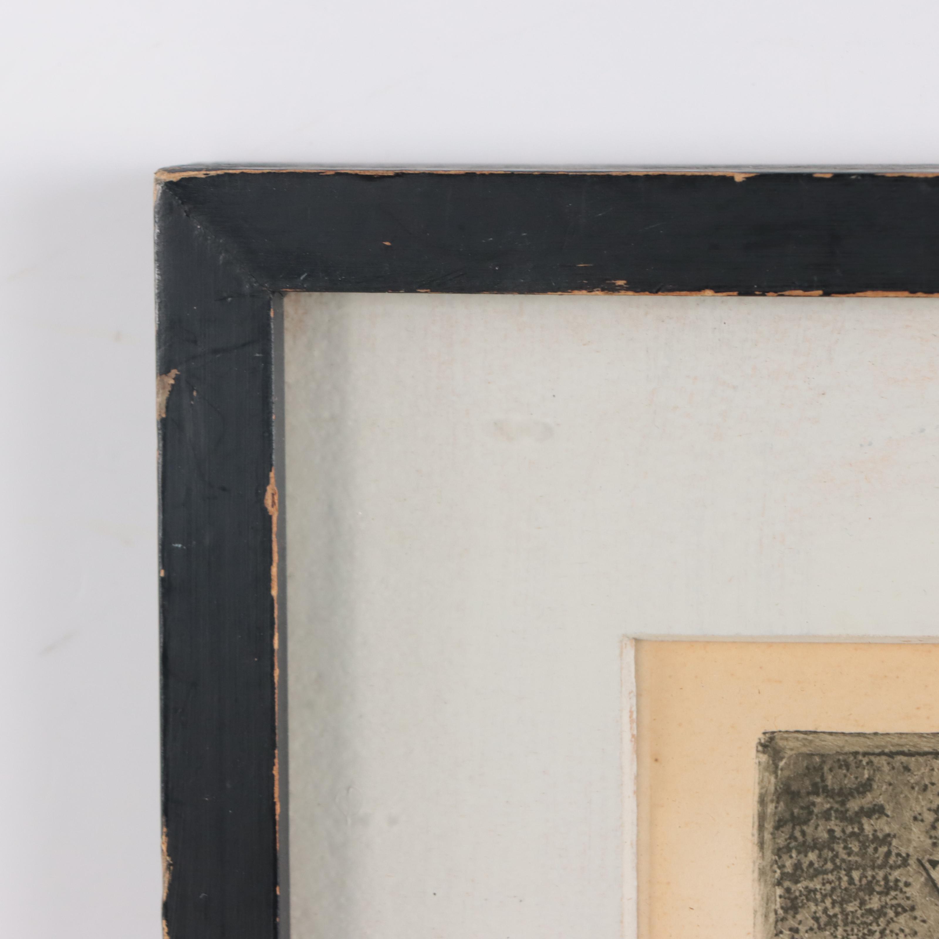 Etching of Man Holding Fish Over Head