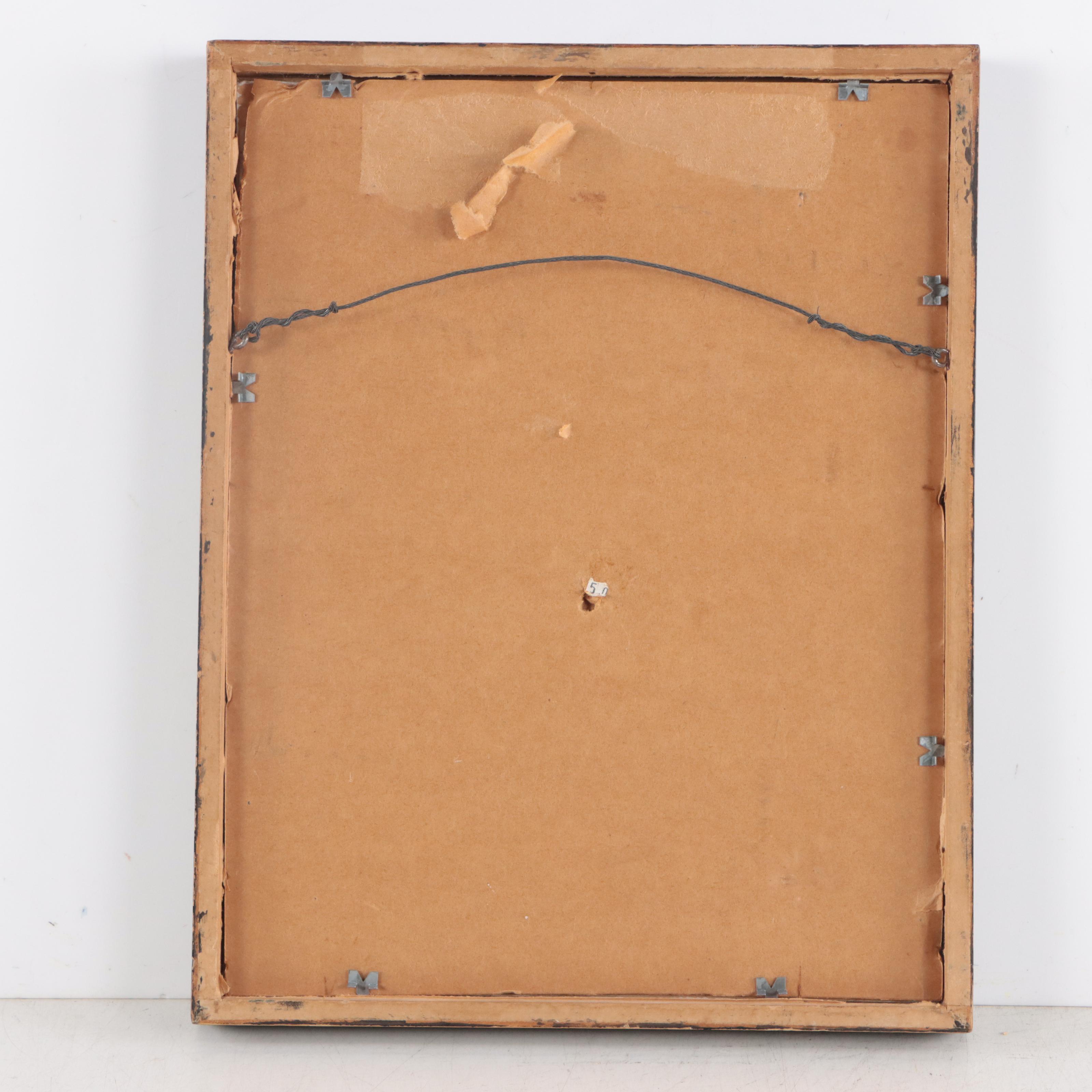 Etching of Man Holding Fish Over Head