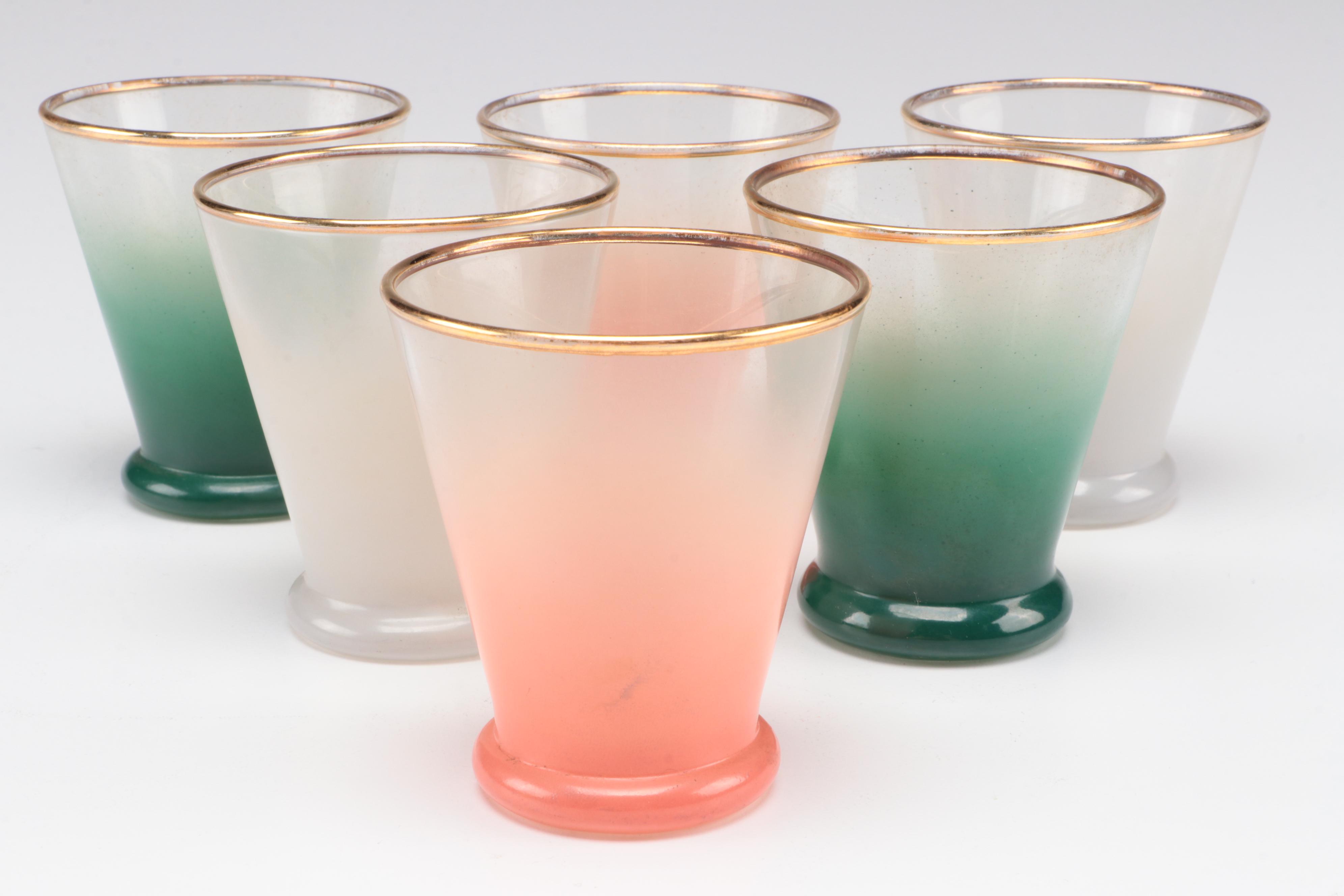 Blendo Frosted Glass Pitcher and Tumblers, Mid-20th Century