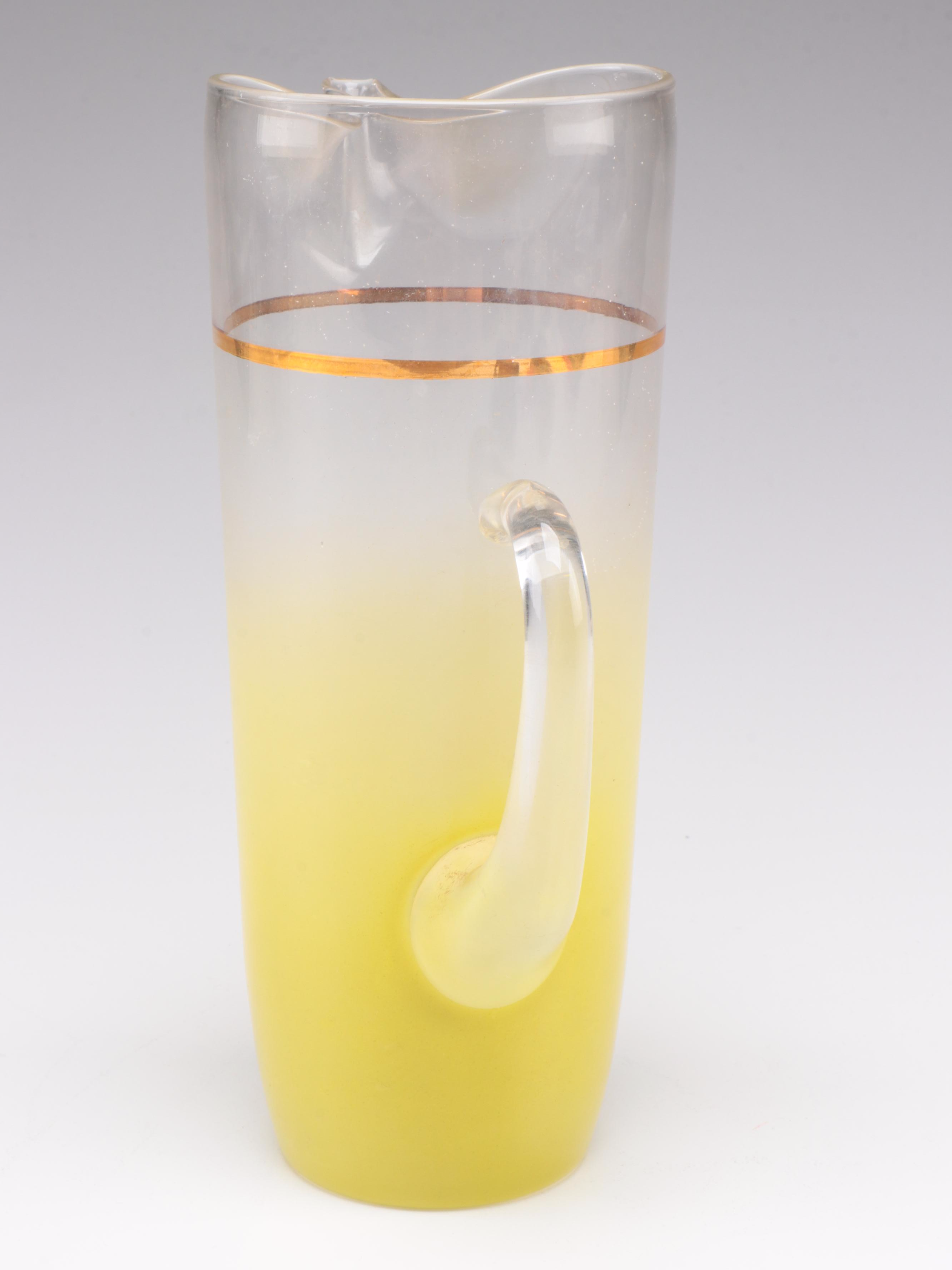 Blendo Frosted Glass Pitcher and Tumblers, Mid-20th Century