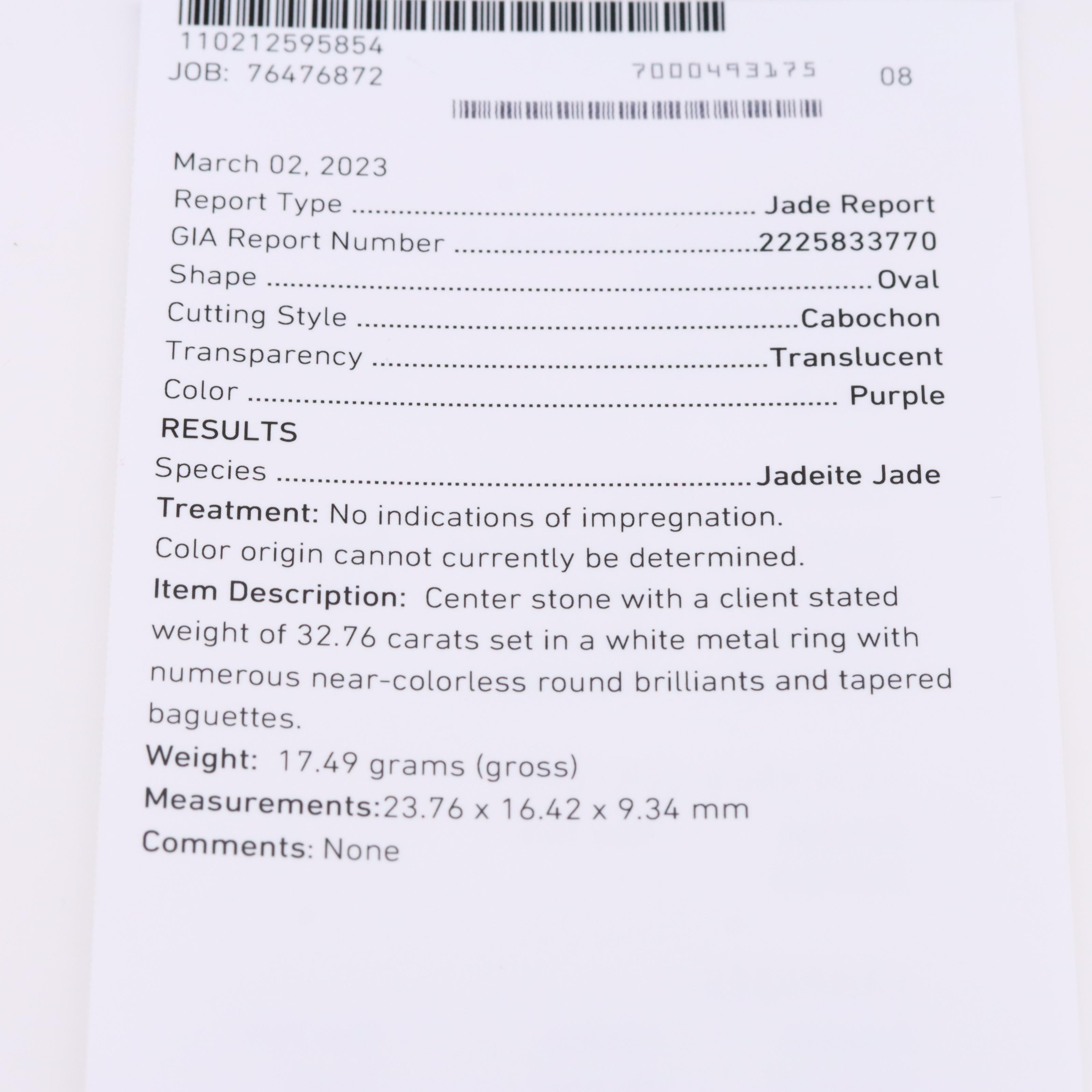 Platinum Jadeite and Diamond Ring with GIA Report