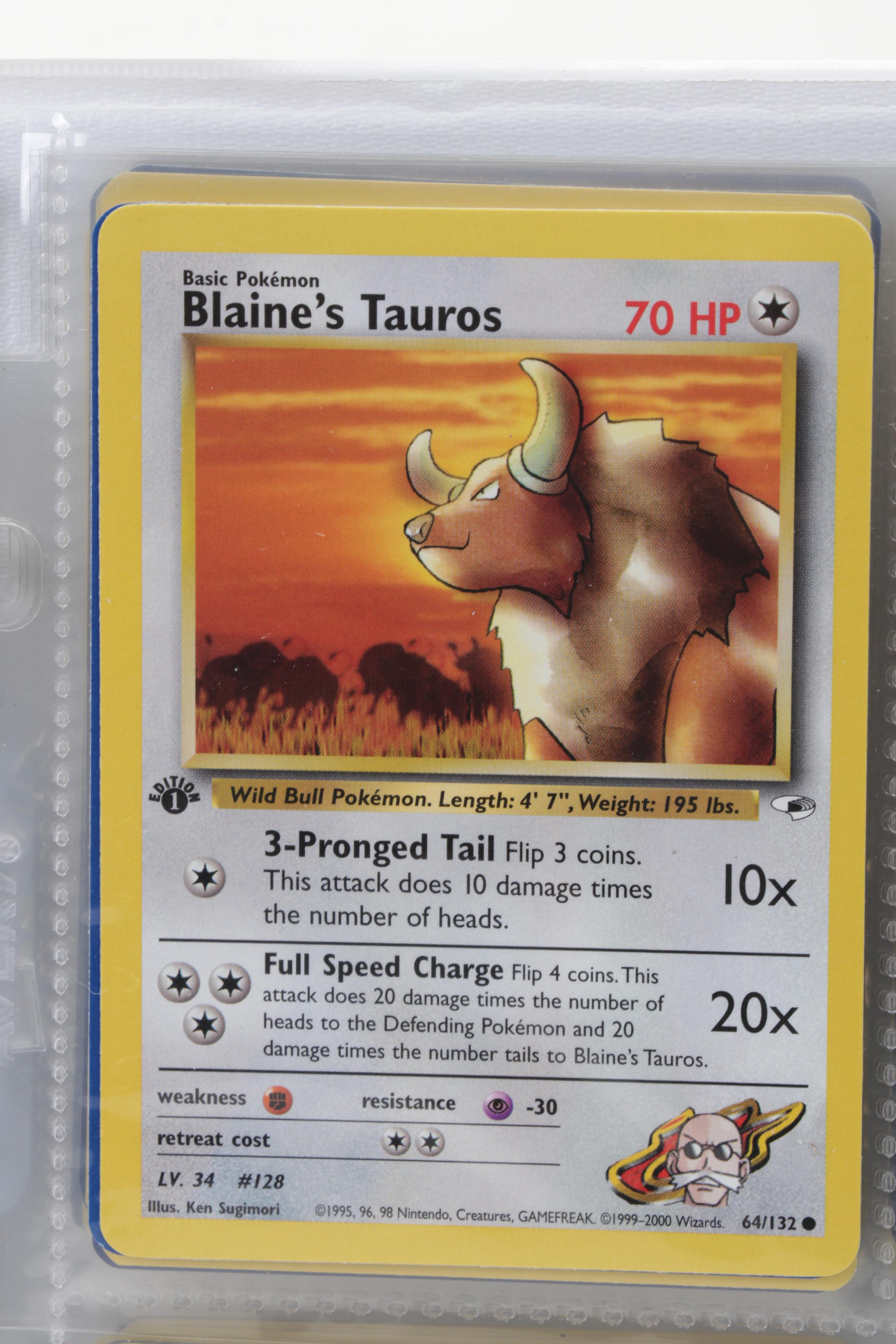 Pokémon Trading Cards Including First Edition Blaine's Tauros and Dark Machoke