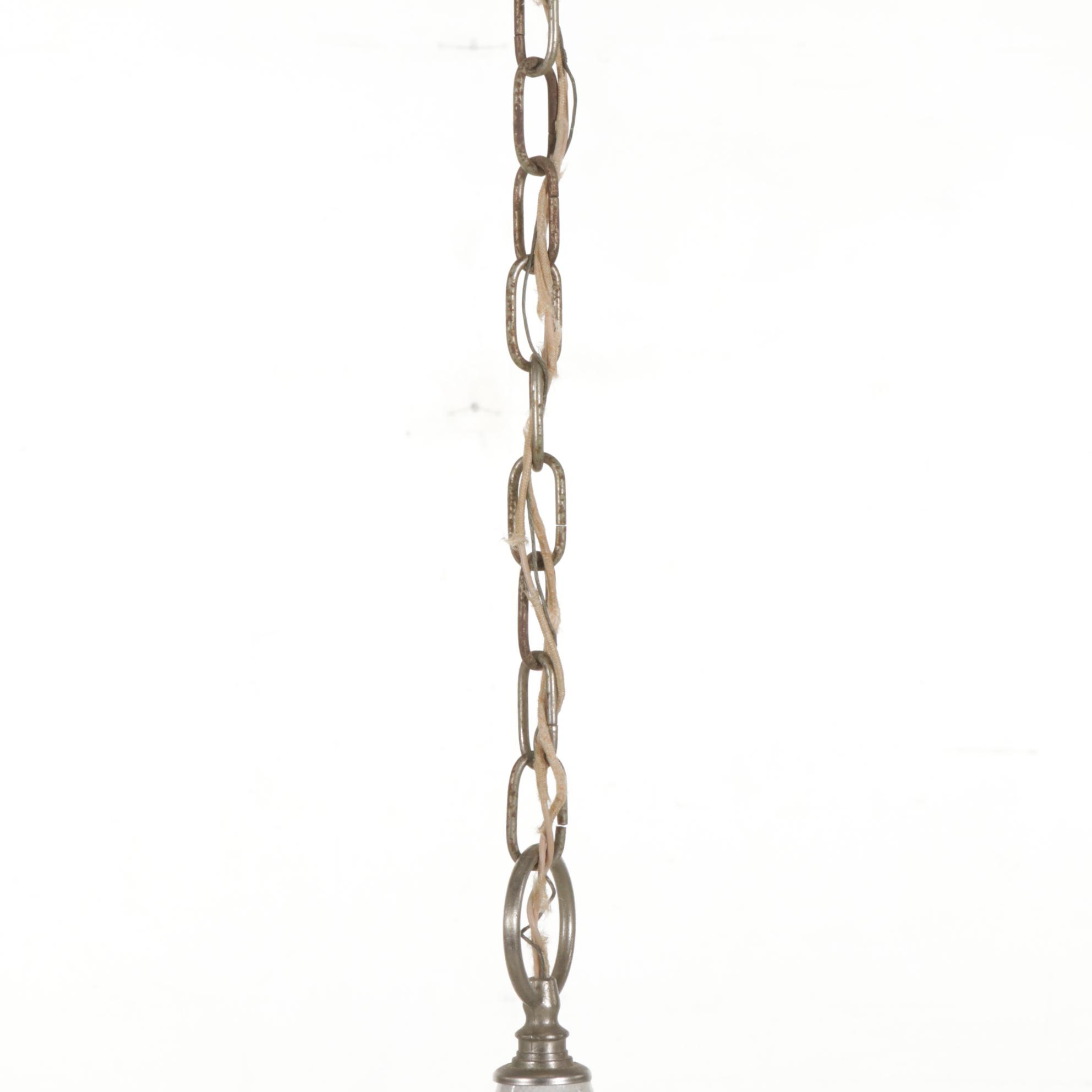 Blue and White Porcelain Pewter Finish Candelabra Chandelier