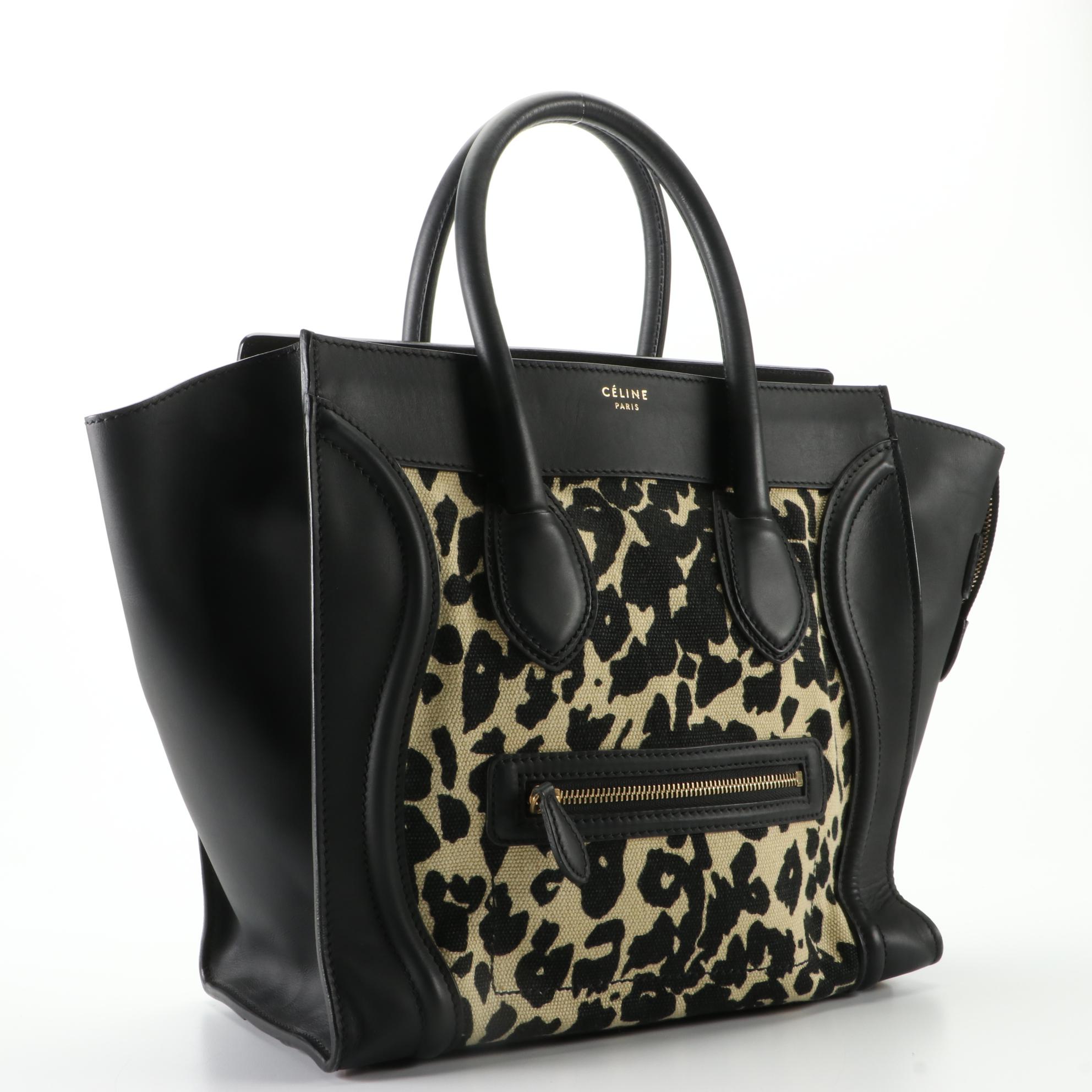 Céline Mini Luggage Tote in Animal Print Canvas and Leather