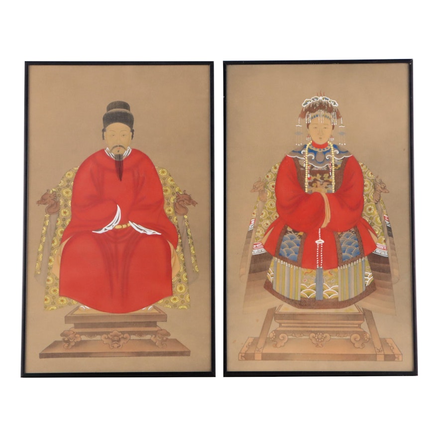 Chinese Ancestor Portrait Gouache Paintings