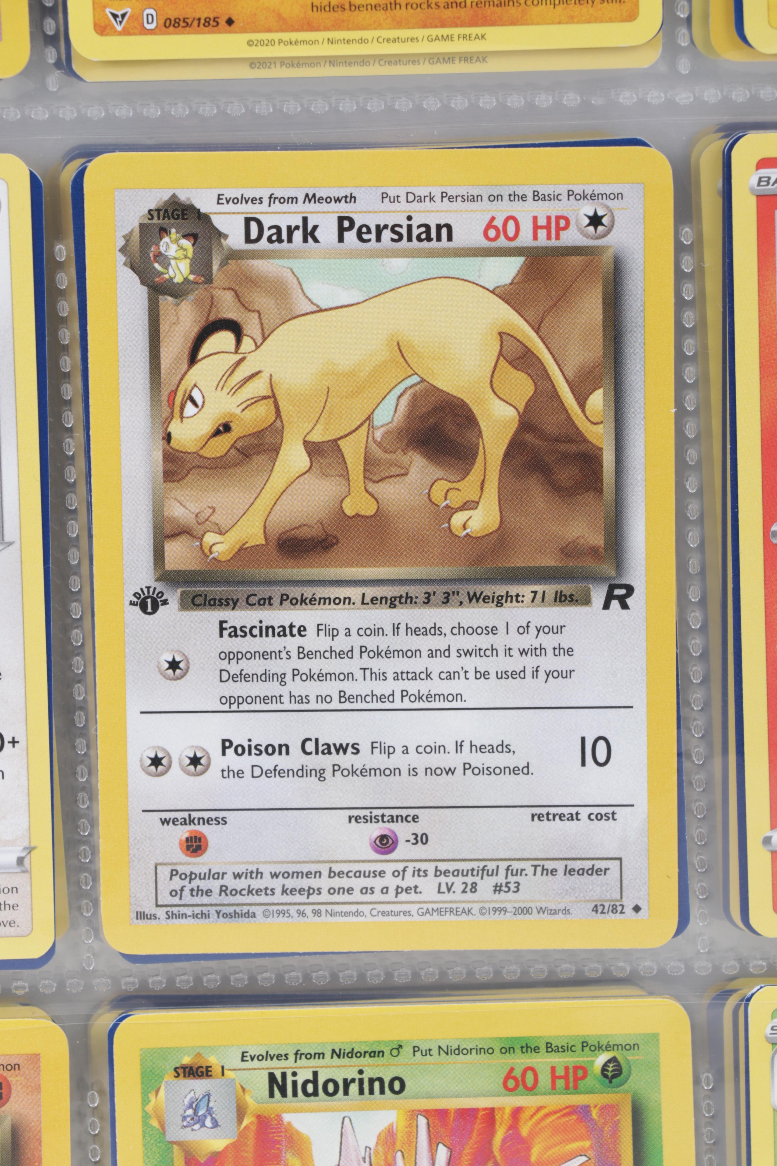 Pokémon Trading Cards Including First Edition Dark Persian and Nidorino