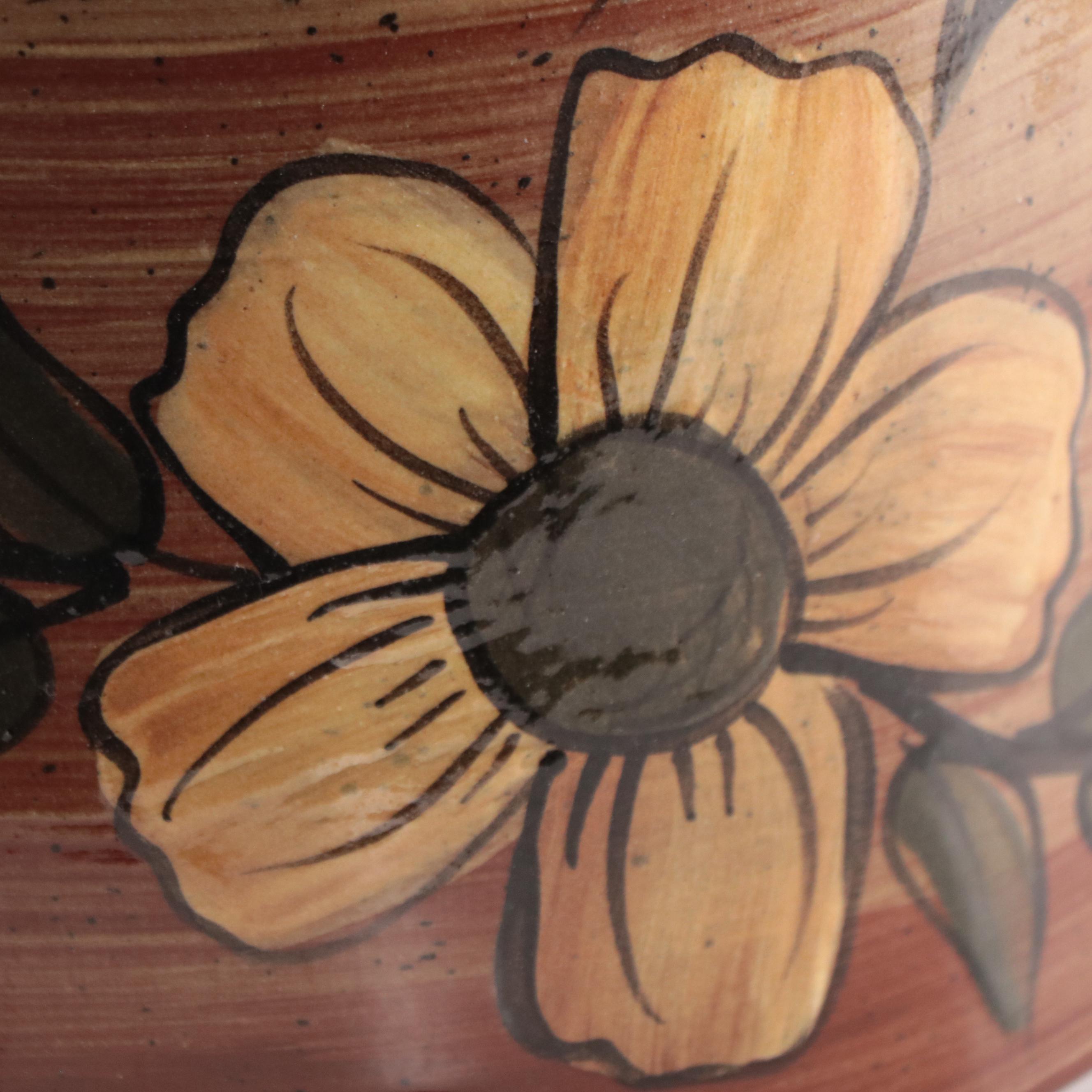 Eldreth Pottery Hand-Painted Floral Earthenware Pot, 2003