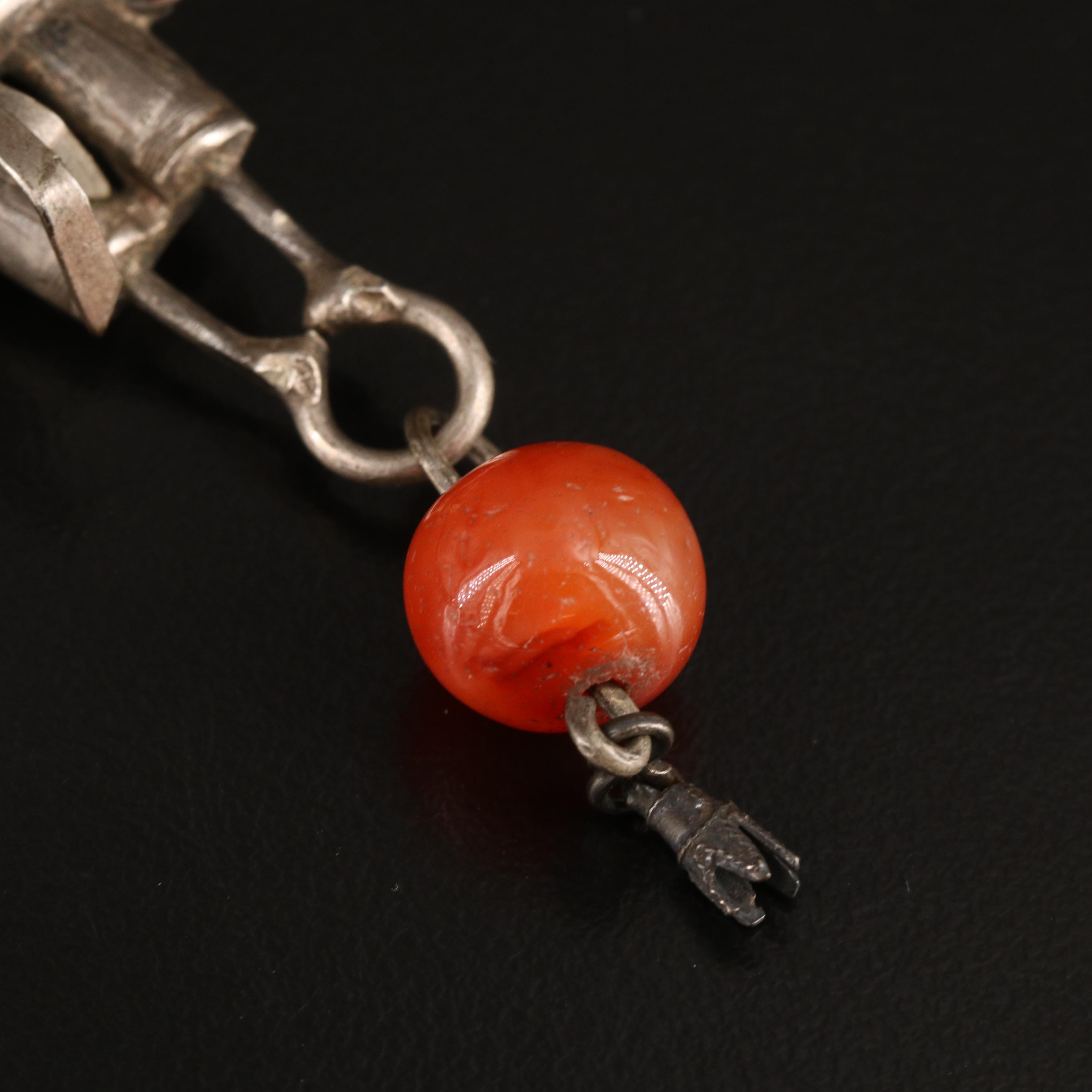 800 Silver Agate Asian Figure and Knotted Cord Necklace