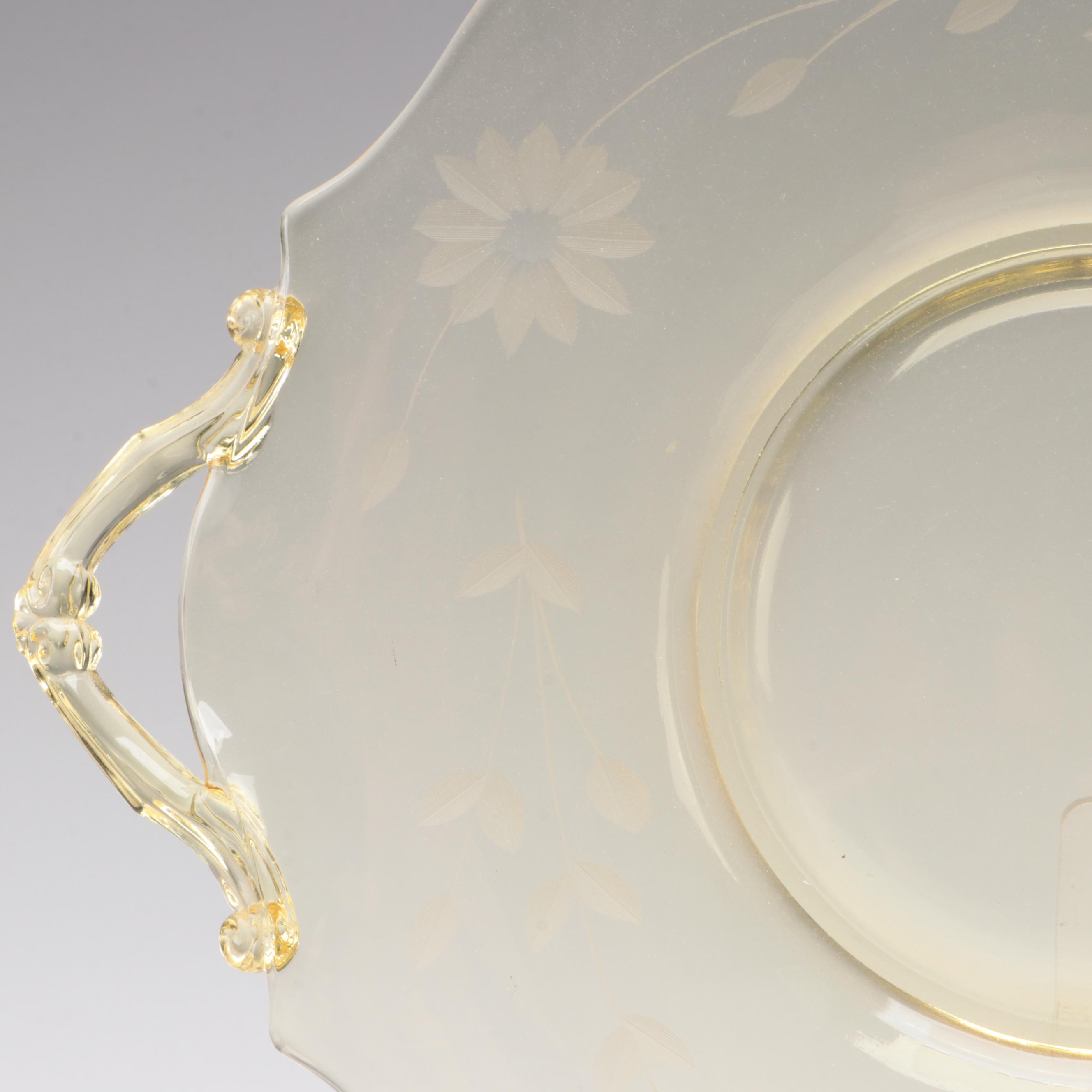 Lancaster "Jubilee" Tray with Other Yellow and Clear Depression Glass Tableware