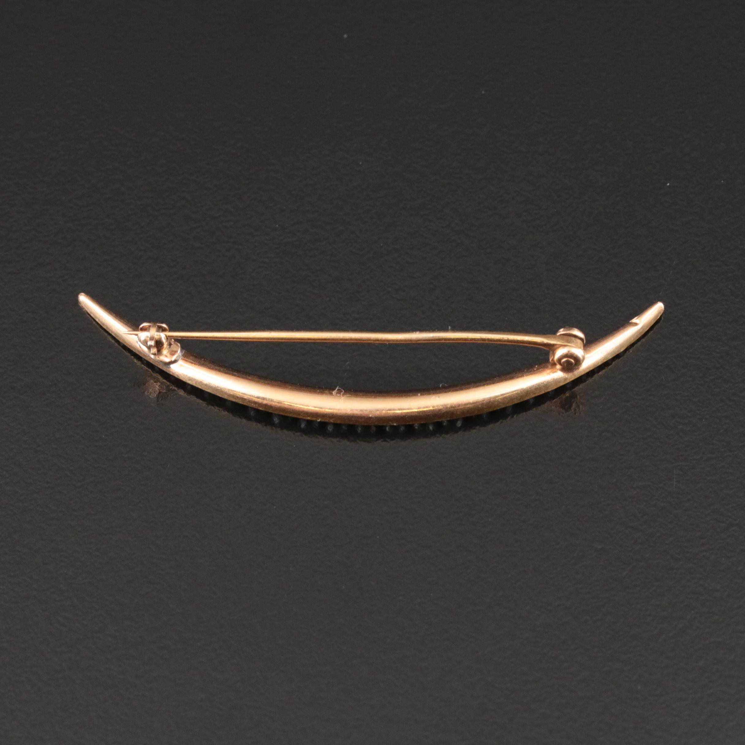 Vintage 14K Seed Pearls Crescent Brooch
