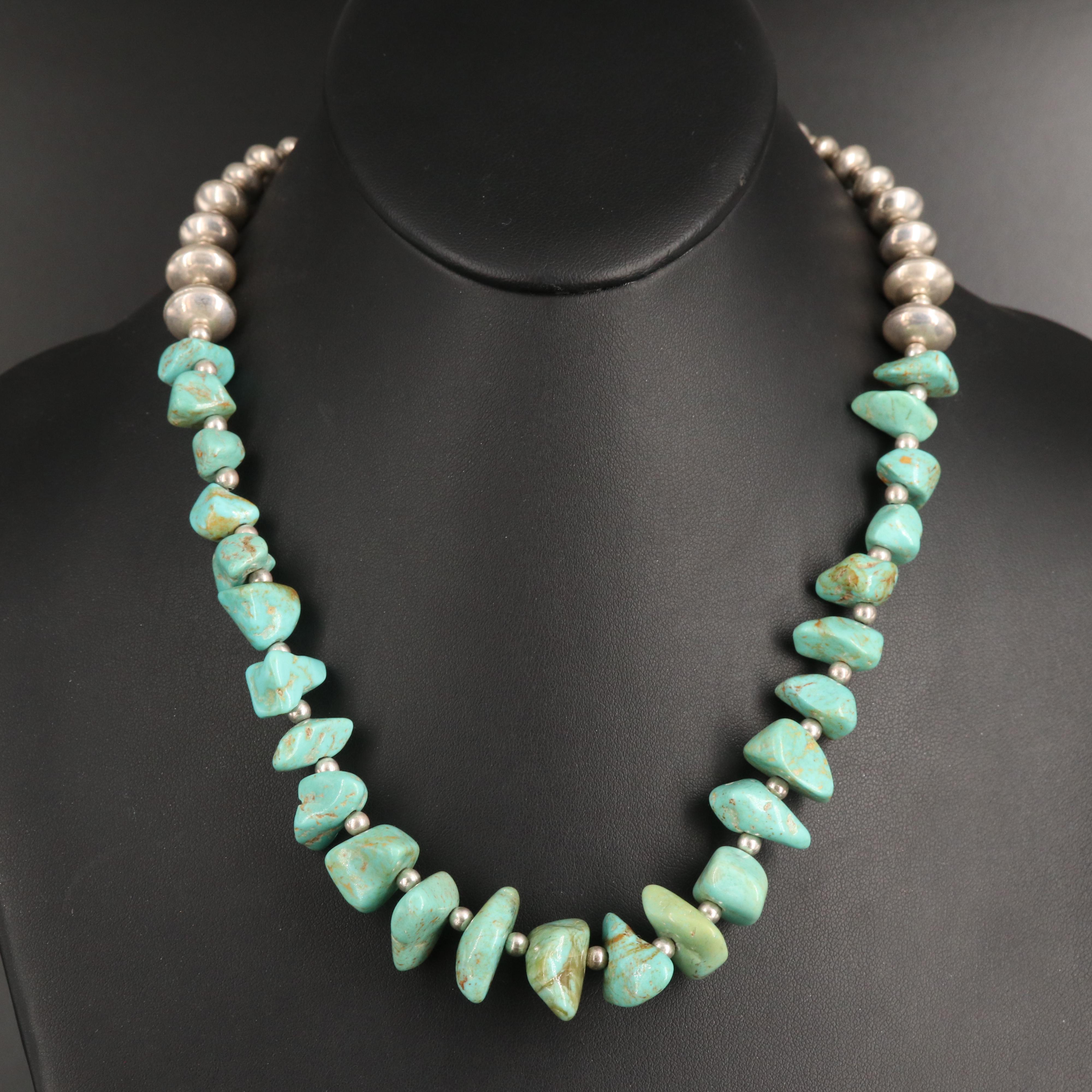Southwestern Sterling Turquoise Graduated Necklace