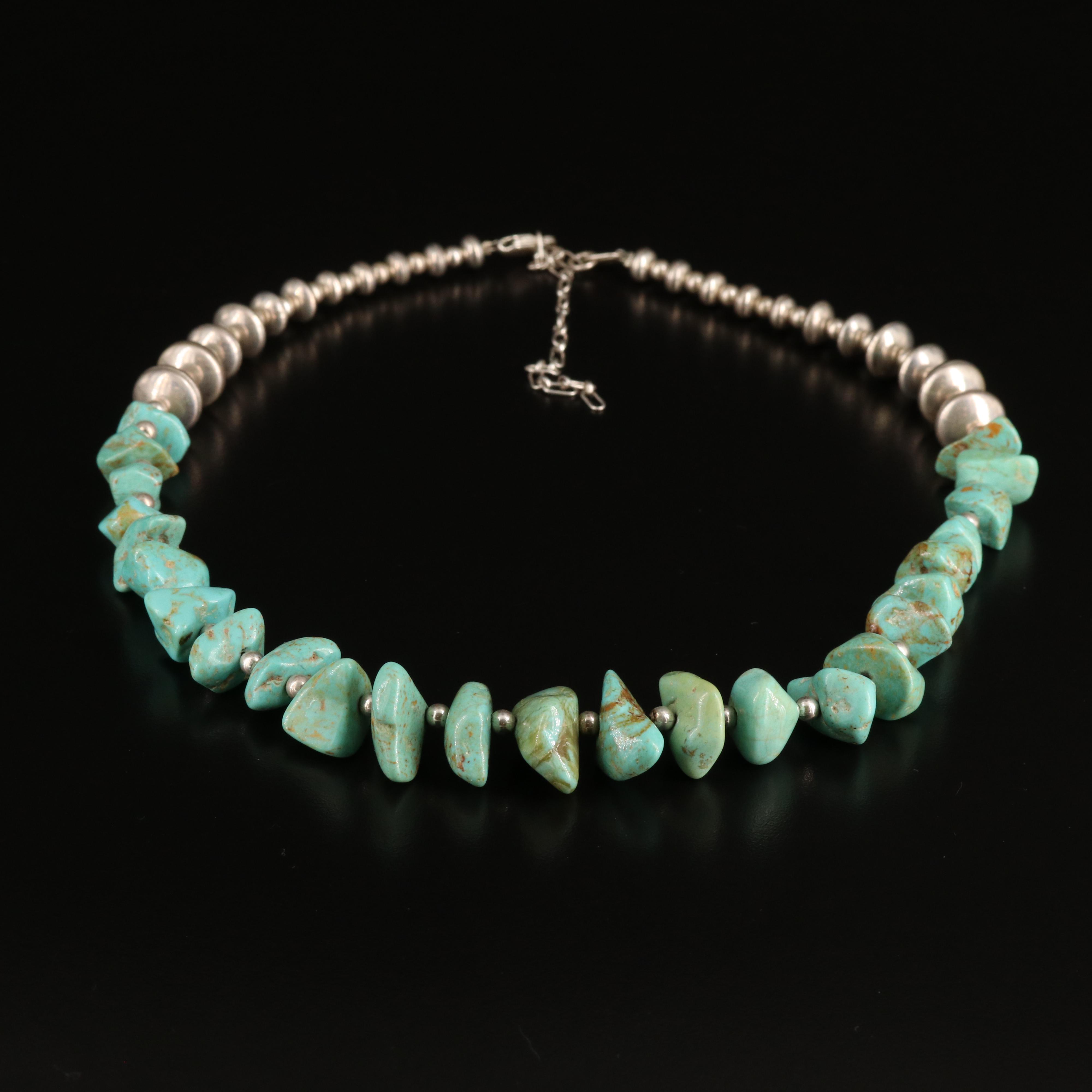 Southwestern Sterling Turquoise Graduated Necklace