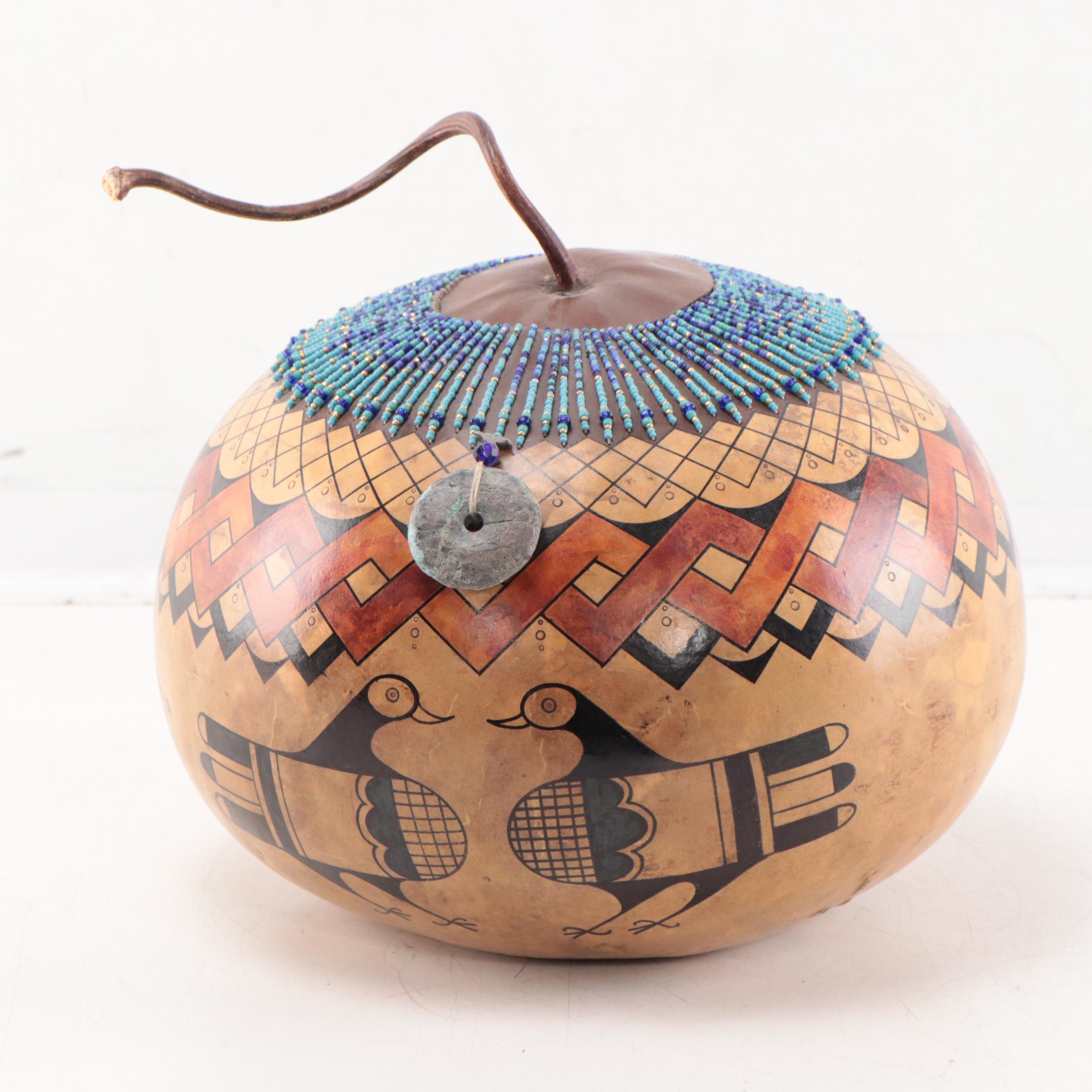 David Snooks Hand-Painted and Beaded Gourd, 2003