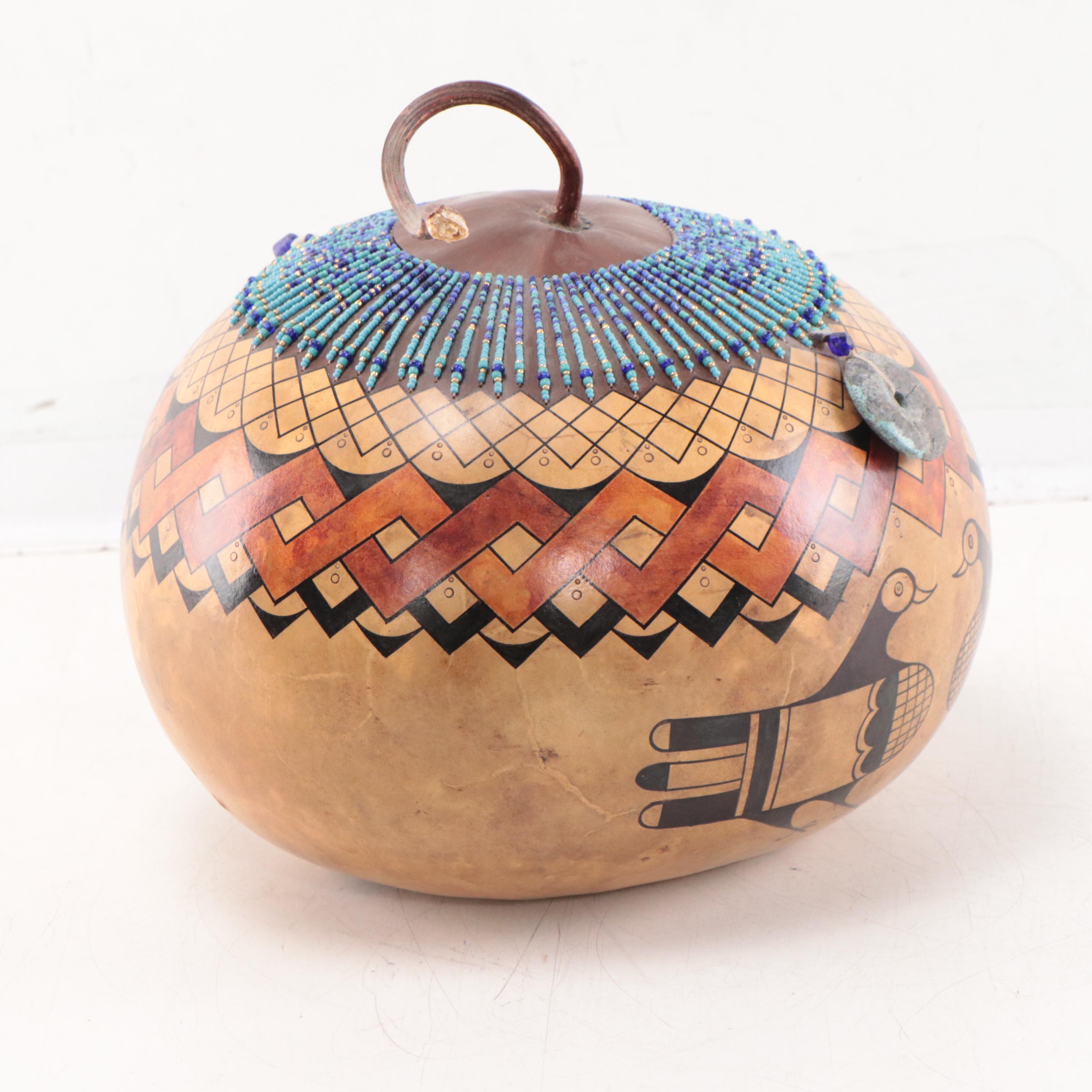 David Snooks Hand-Painted and Beaded Gourd, 2003