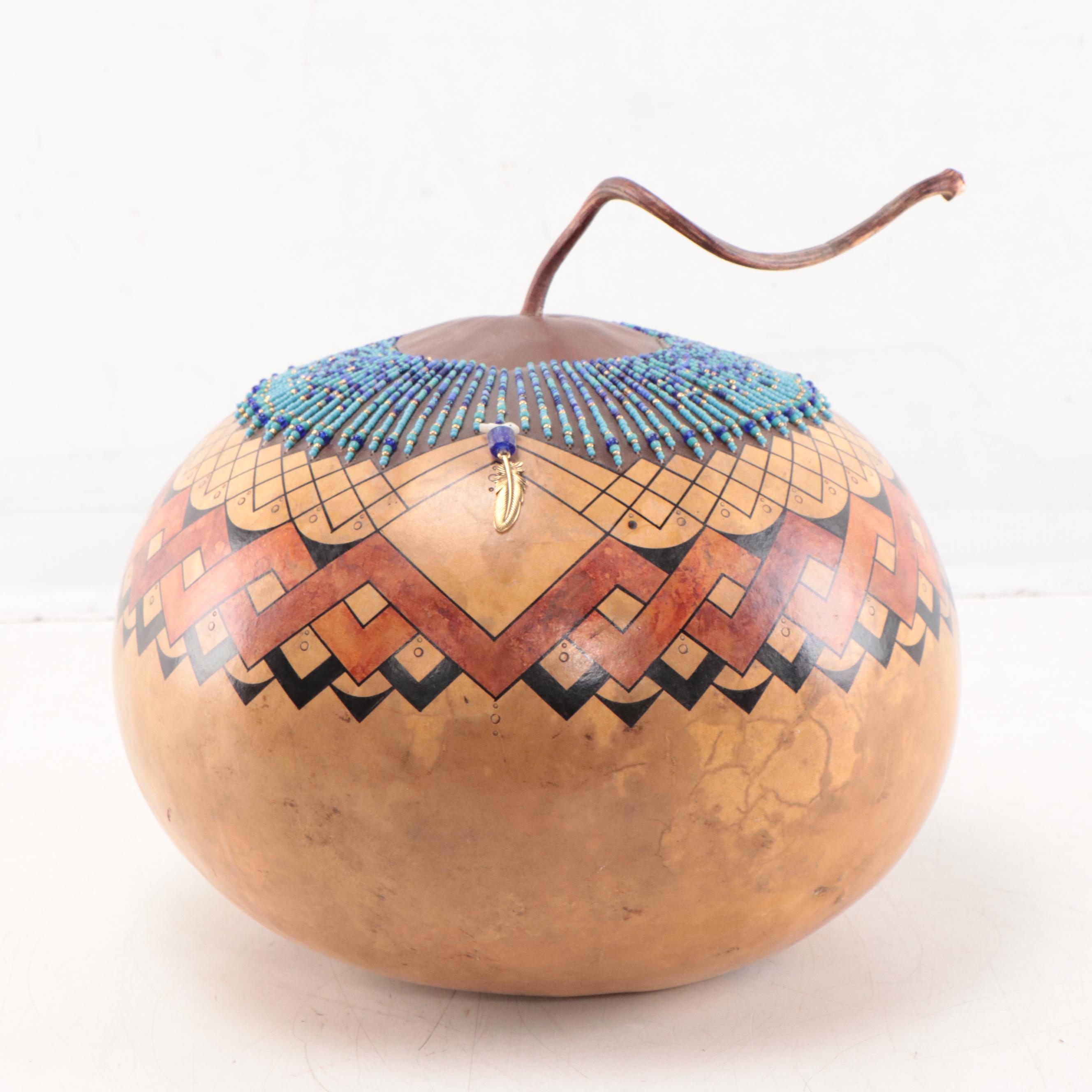 David Snooks Hand-Painted and Beaded Gourd, 2003