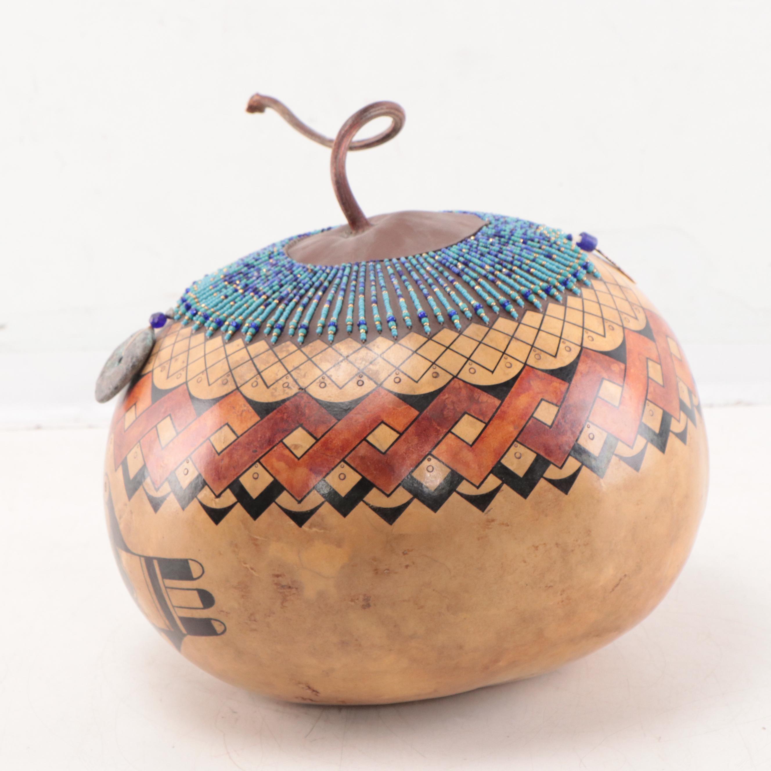 David Snooks Hand-Painted and Beaded Gourd, 2003