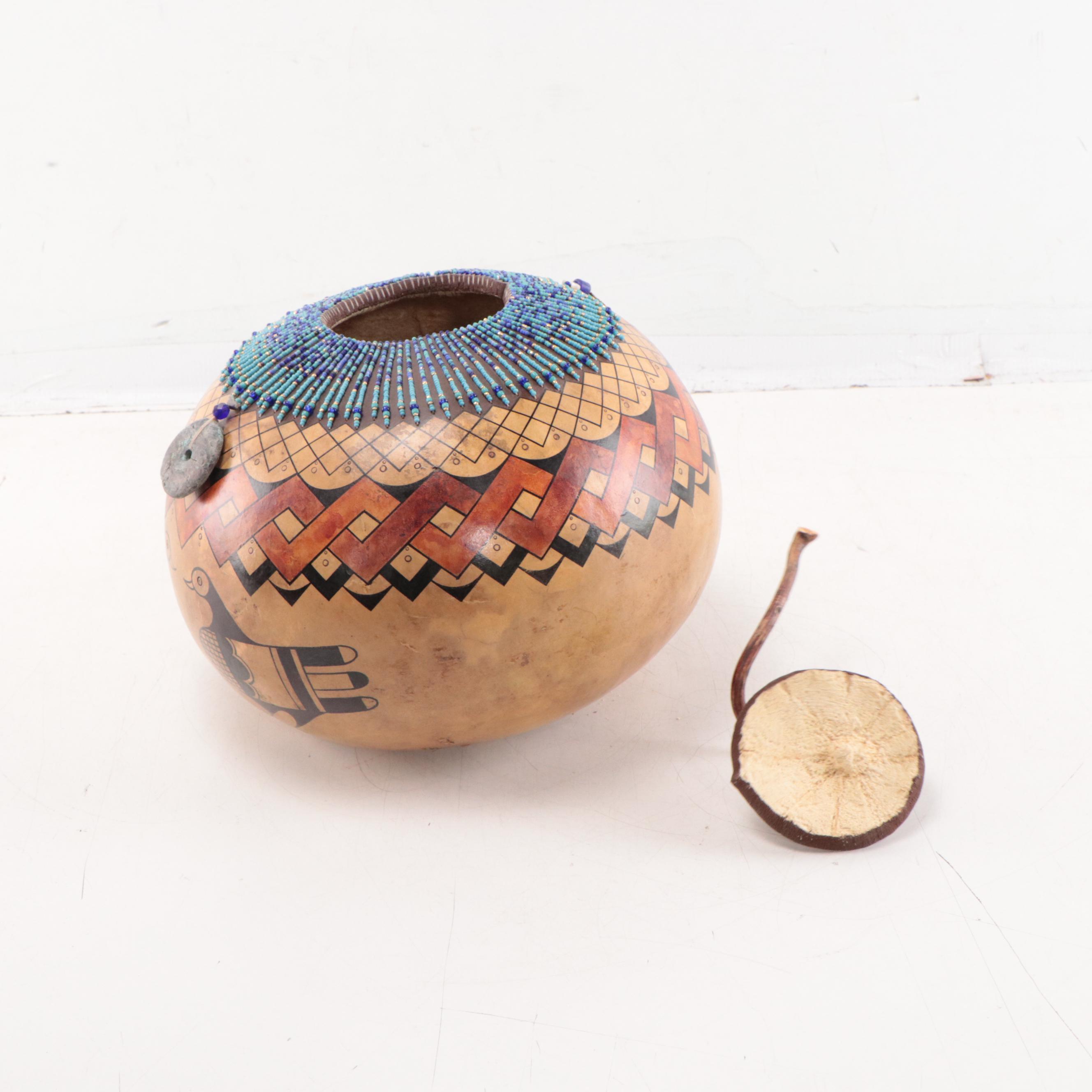 David Snooks Hand-Painted and Beaded Gourd, 2003