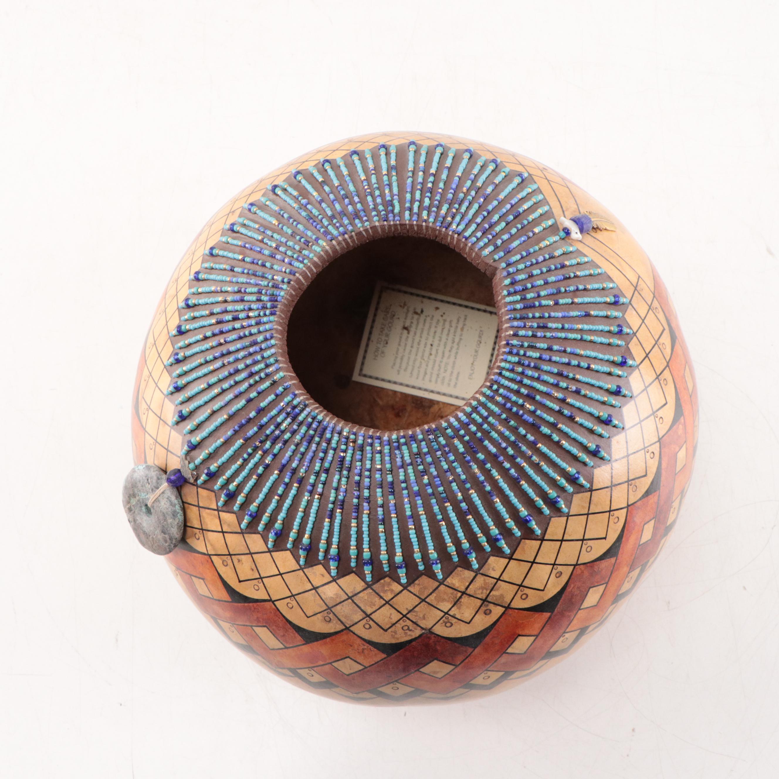 David Snooks Hand-Painted and Beaded Gourd, 2003