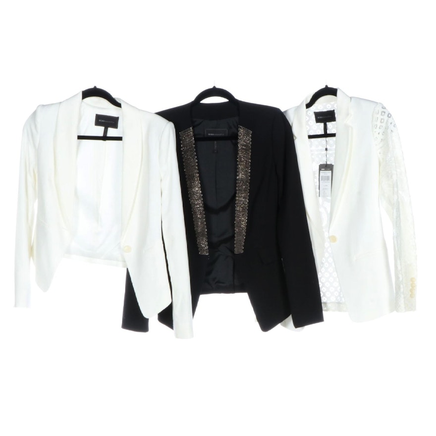 BCBG Maxazria Cropped Jacket, Collarless Jacket with Beading, Lace-Back Jacket