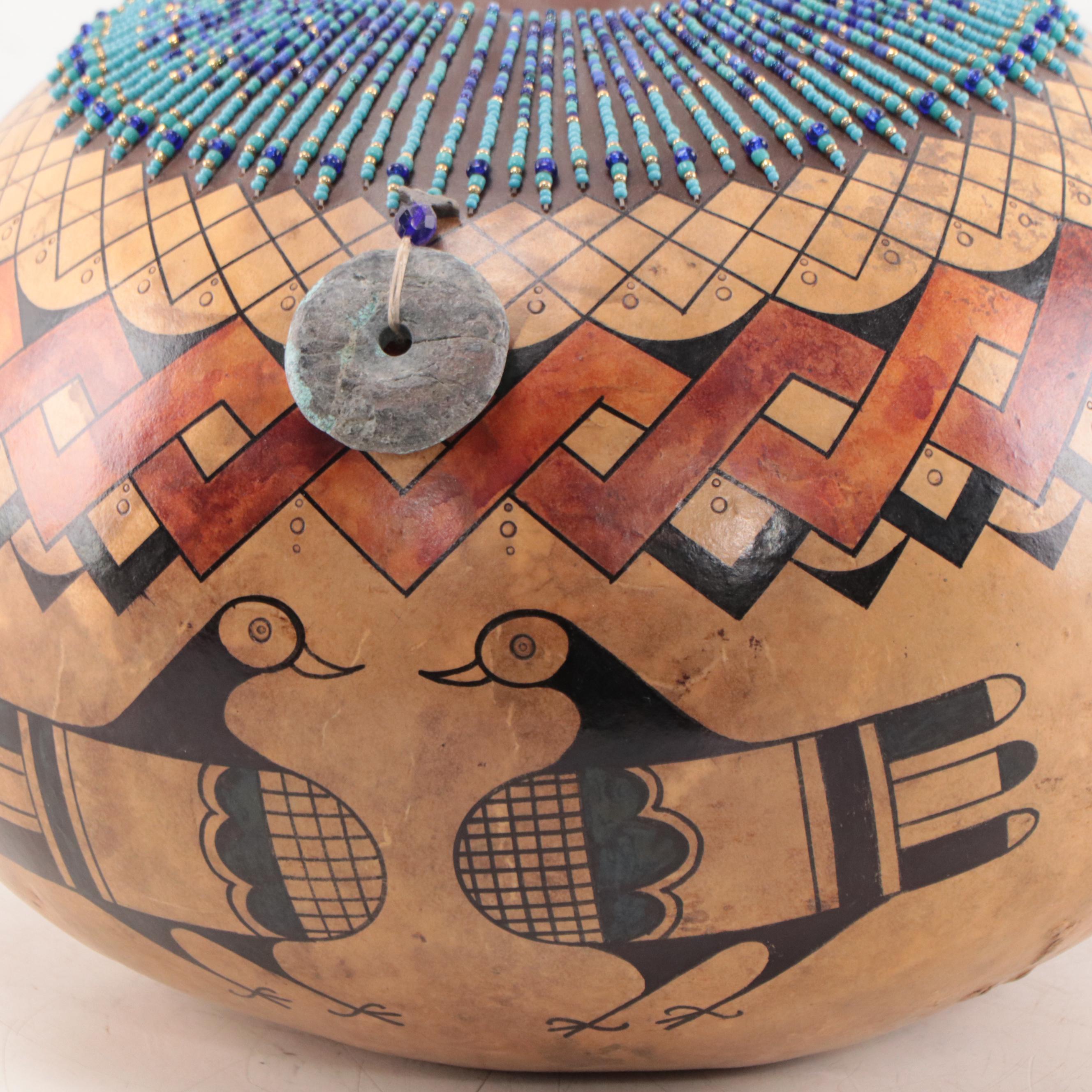 David Snooks Hand-Painted and Beaded Gourd, 2003