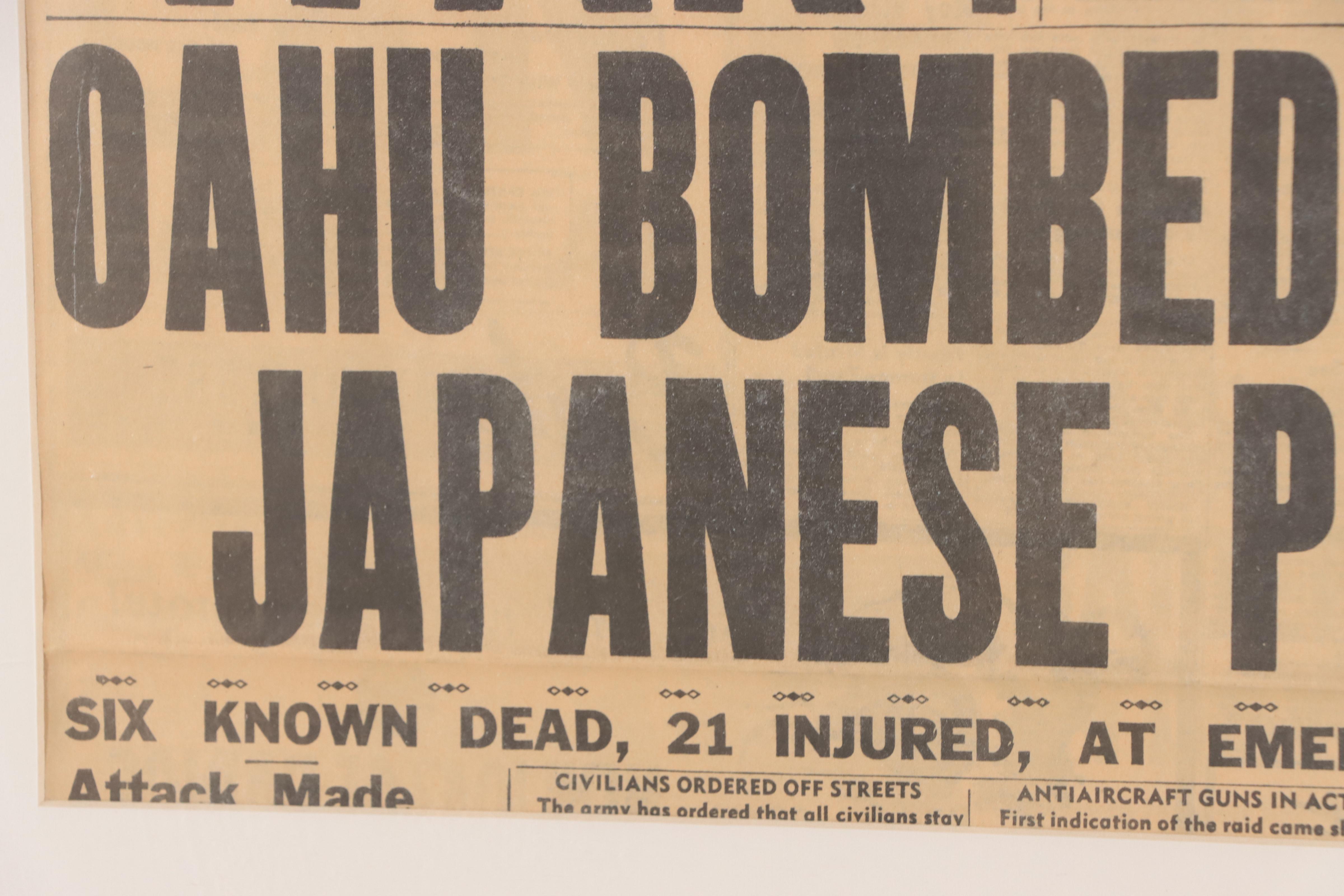 "Honolulu Star-Bulletin" Framed Newspapers Featuring Pearl Harbor Attack, 1941
