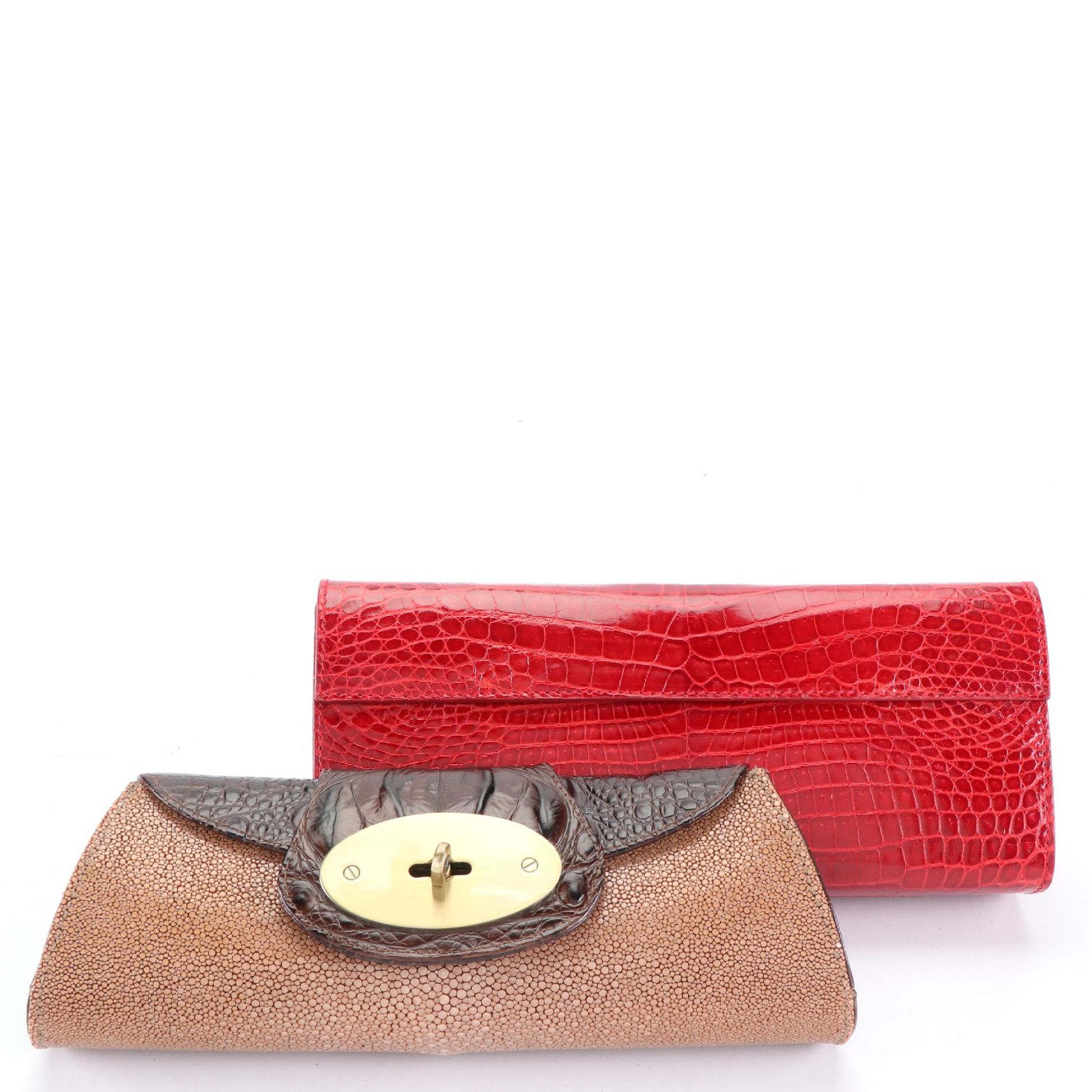 Jalda Stingray Clutch with Belle Grotto Couture Crocodile Clutch