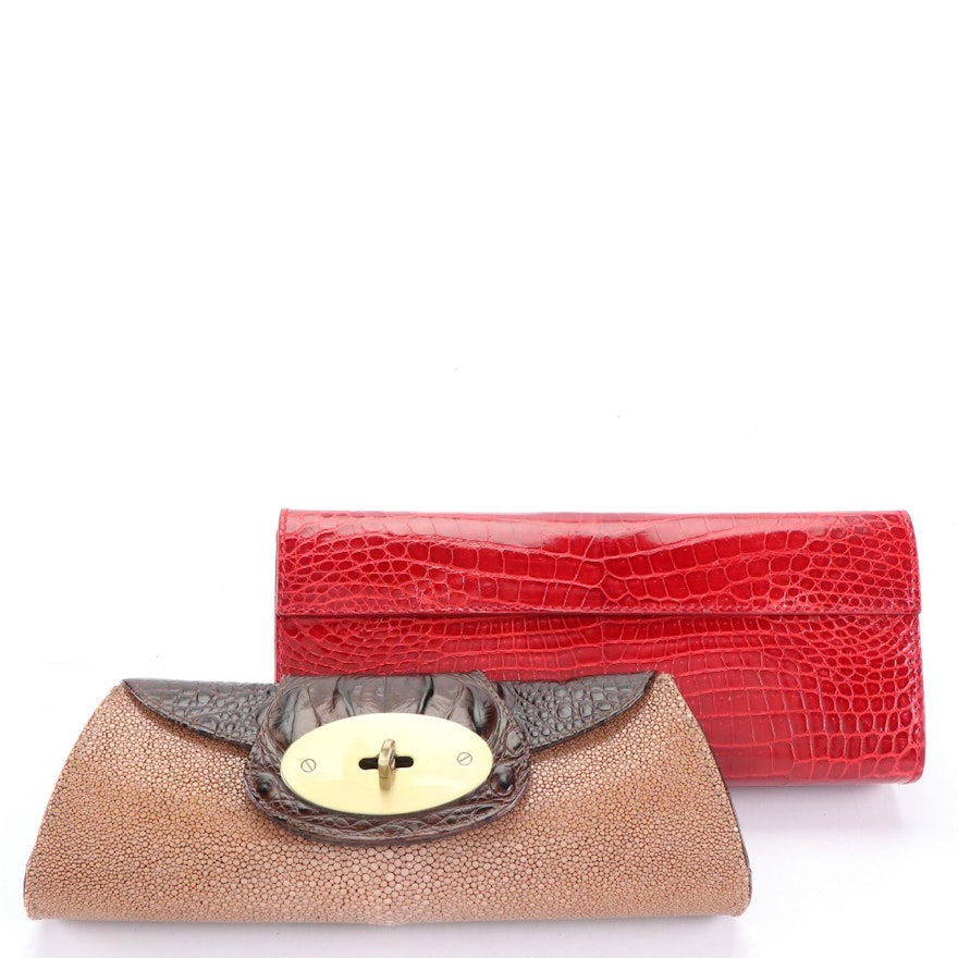 Jalda Stingray Clutch with Belle Grotto Couture Crocodile Clutch